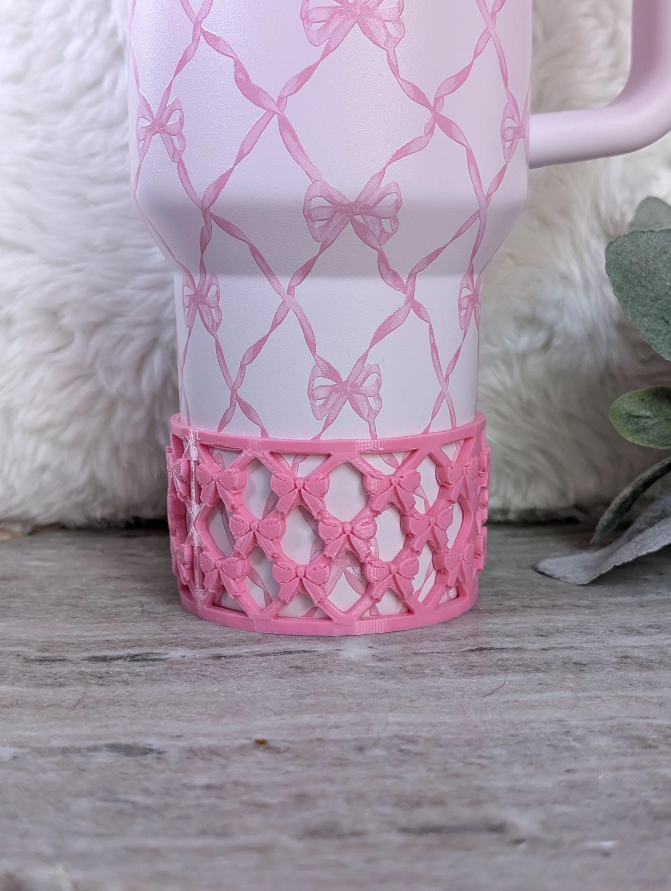 Pink Lattice Ribbon Bow Tumbler Boot for Stanley Tumbler Protective Boot Sleeve 3D Printed Lace Toile LSF Peppermint Fancy Chantilly
