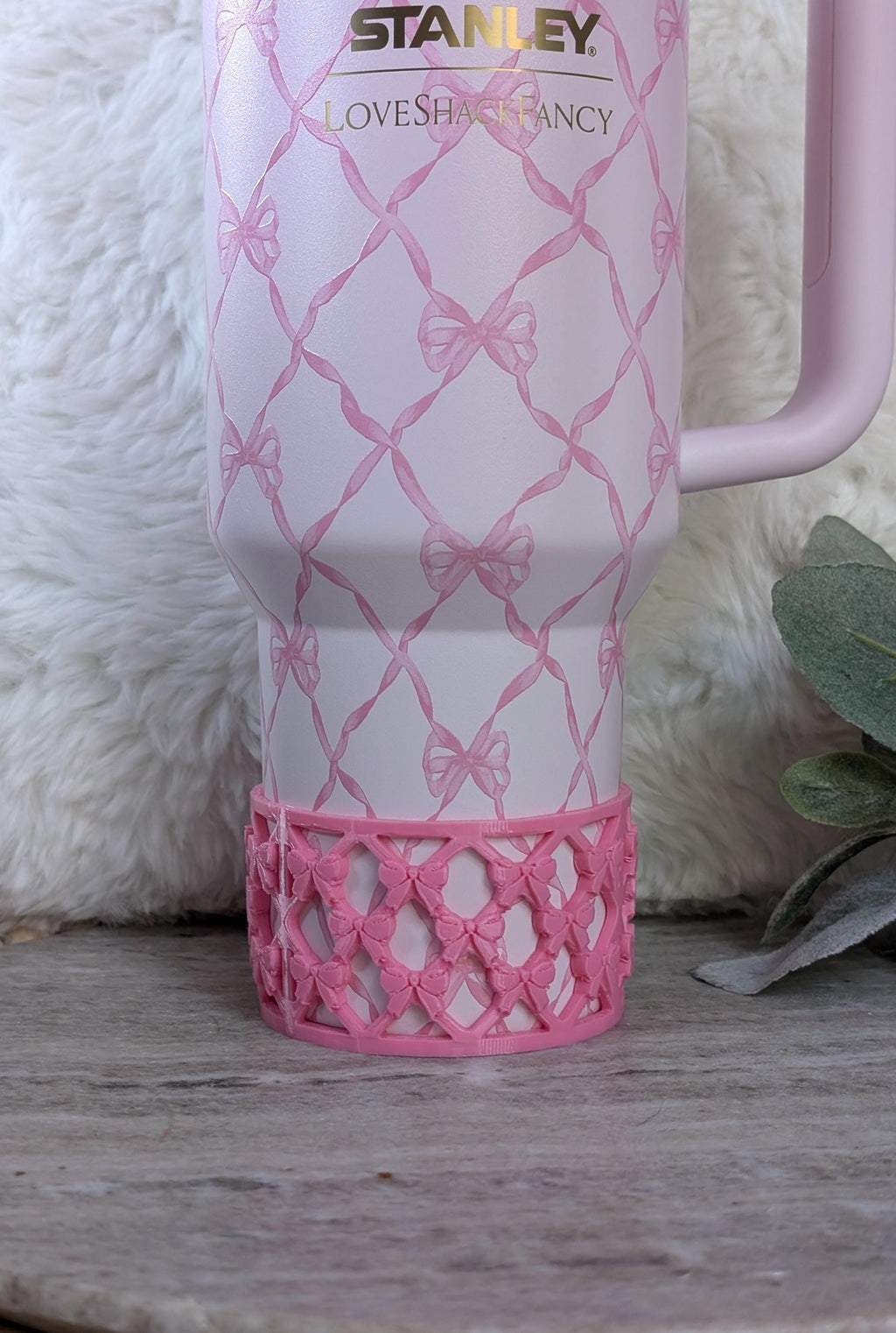 Pink Lattice Ribbon Bow Tumbler Boot for Stanley Tumbler Protective Boot Sleeve 3D Printed Lace Toile LSF Peppermint Fancy Chantilly