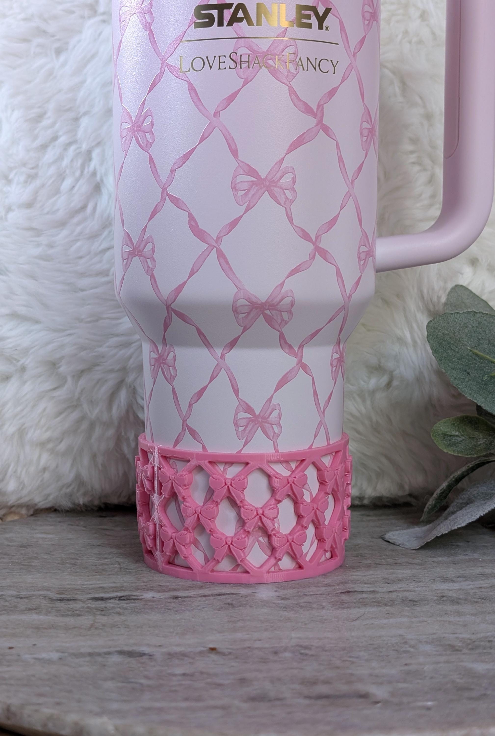 Pink Lattice Ribbon Bow Tumbler Boot for Stanley Tumbler Protective Boot Sleeve 3D Printed Lace Toile LSF Peppermint Fancy Chantilly