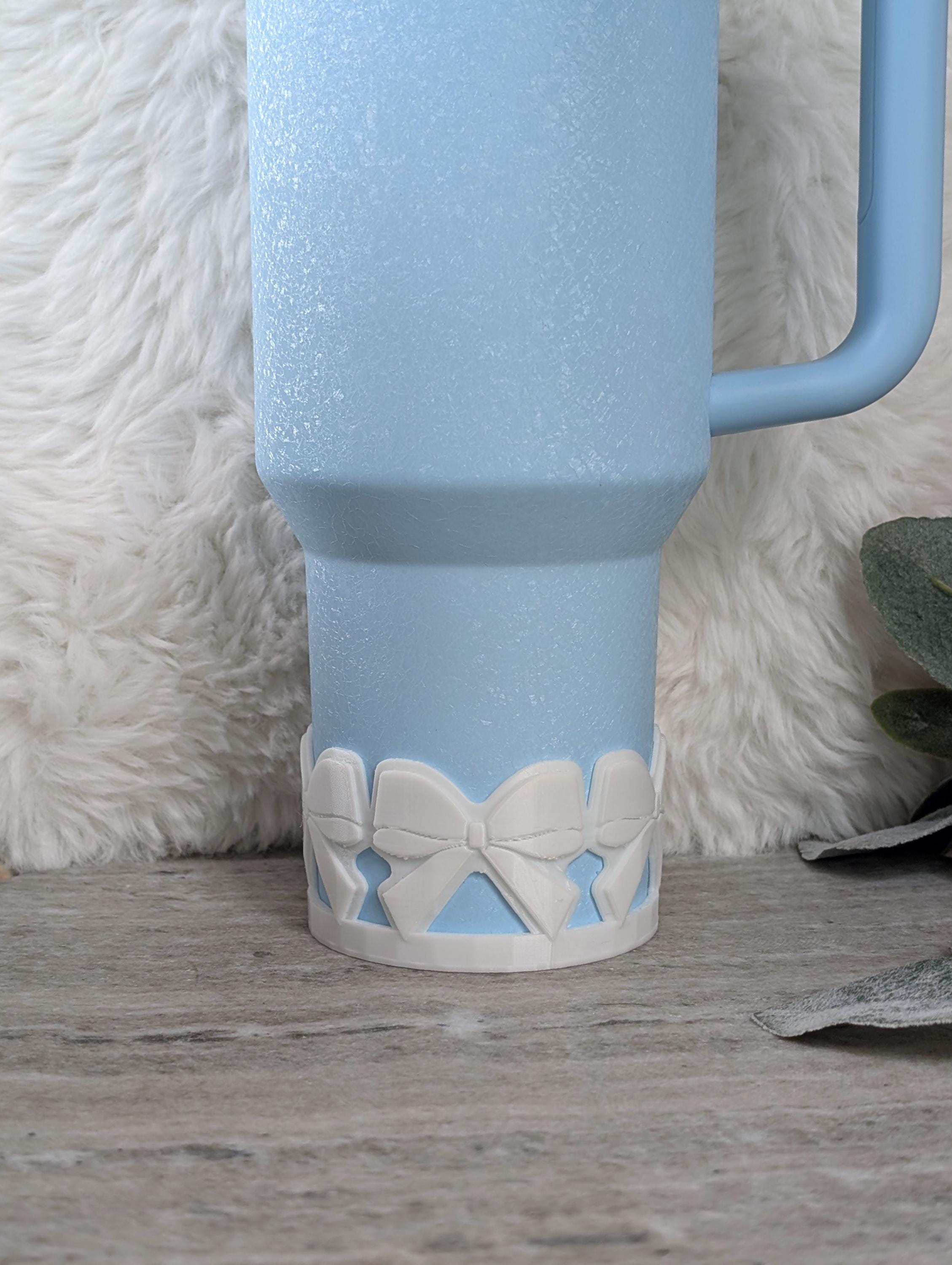 White Ribbon Bow Tumbler Boot, 40oz 30oz Stanley, Clear Sleeve for Tumbler Boot Sleeve, 3D Printed, Coquette, Protective, 32oz Owala
