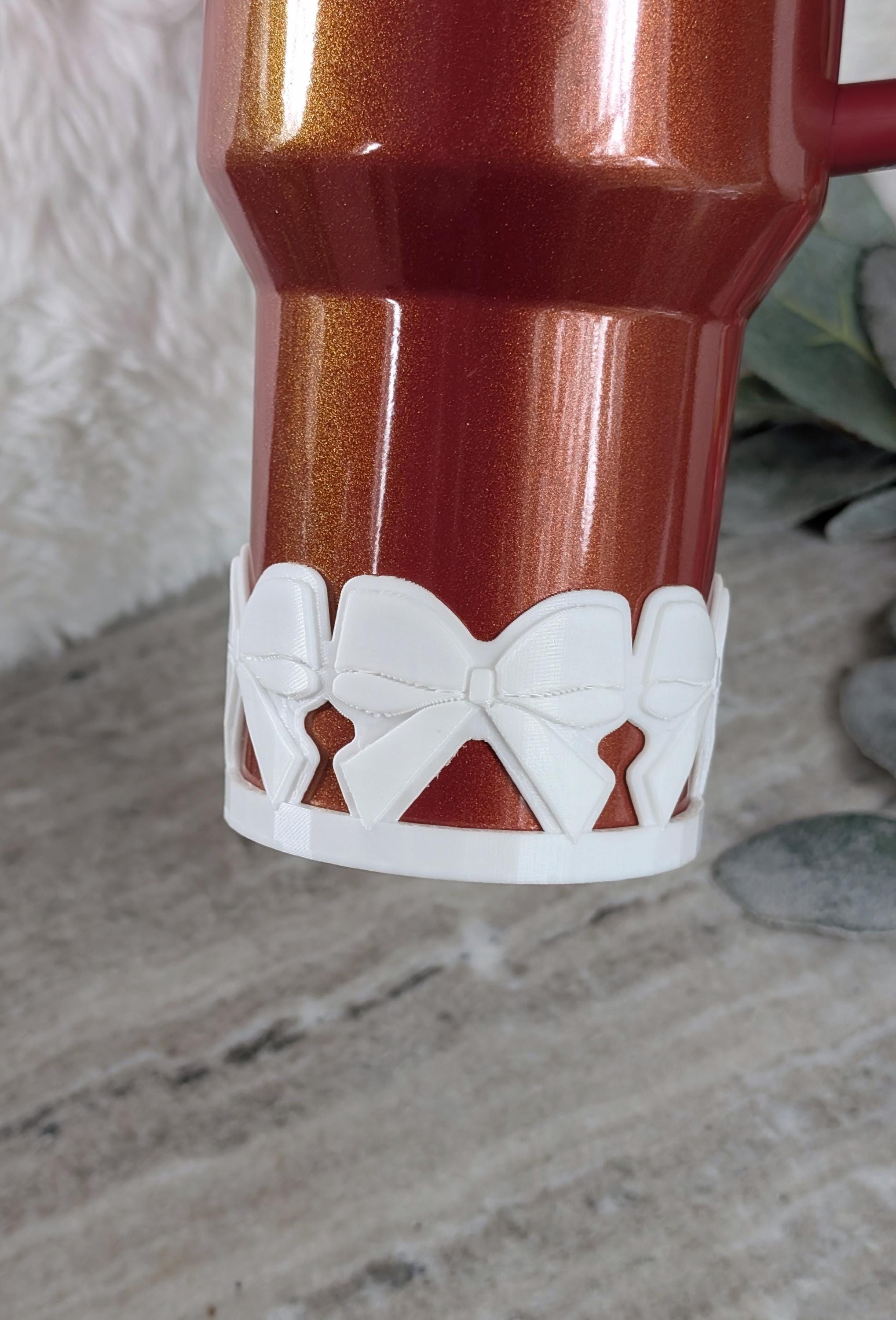 White Ribbon Bow Tumbler Boot, 40oz 30oz Stanley, Clear Sleeve for Tumbler Boot Sleeve, 3D Printed, Coquette, Protective, 32oz Owala