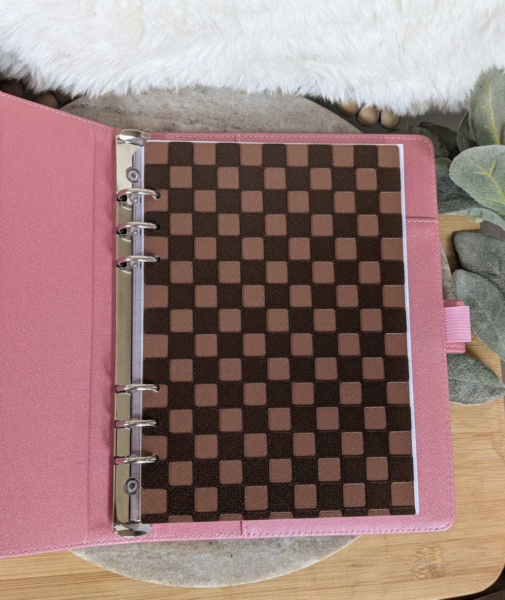 Chocolate Brown Checkered Planner Dashboard Decorative Check Design Decor Notebook Flyleaf Insert for A5 3D Printed Journal Cover