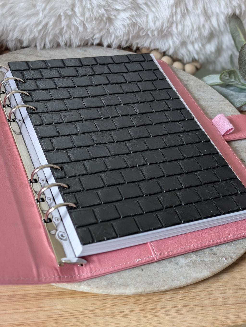 Black Brick Planner Dashboard Decorative Brick Stone Texture Design Decor Notebook Flyleaf Insert for A5 3D Printed Journal Cover