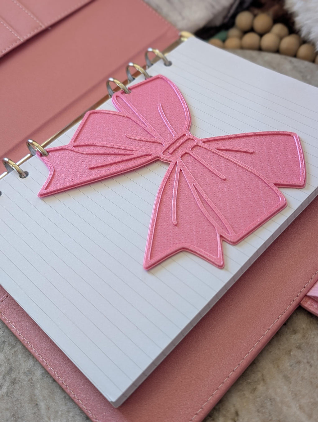 Pink Bow Dashboard Layered Decor for A5 planner binders 3d Printed Overlay Insert Page Marker Soft Pink Girly Aesthetic