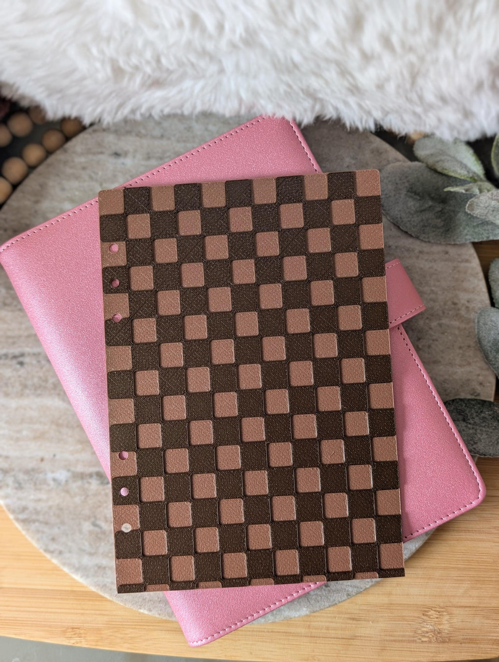 Chocolate Brown Checkered Planner Dashboard Decorative Check Design Decor Notebook Flyleaf Insert for A5 3D Printed Journal Cover
