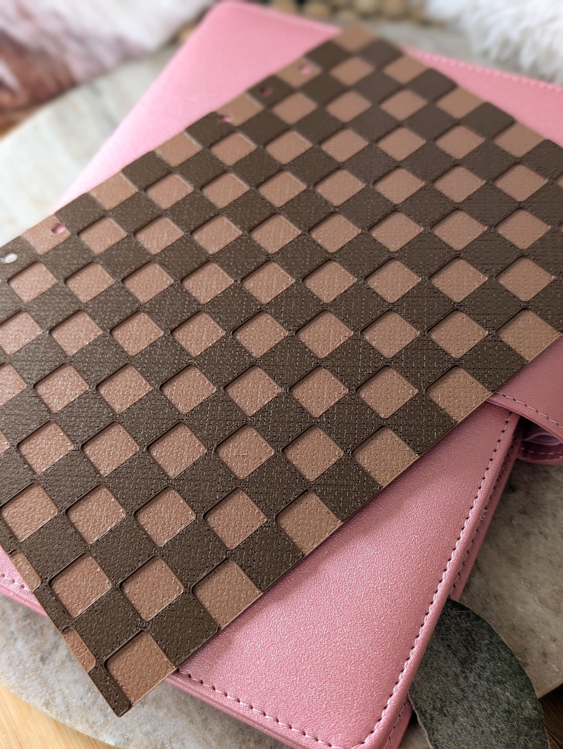 Chocolate Brown Checkered Planner Dashboard Decorative Check Design Decor Notebook Flyleaf Insert for A5 3D Printed Journal Cover