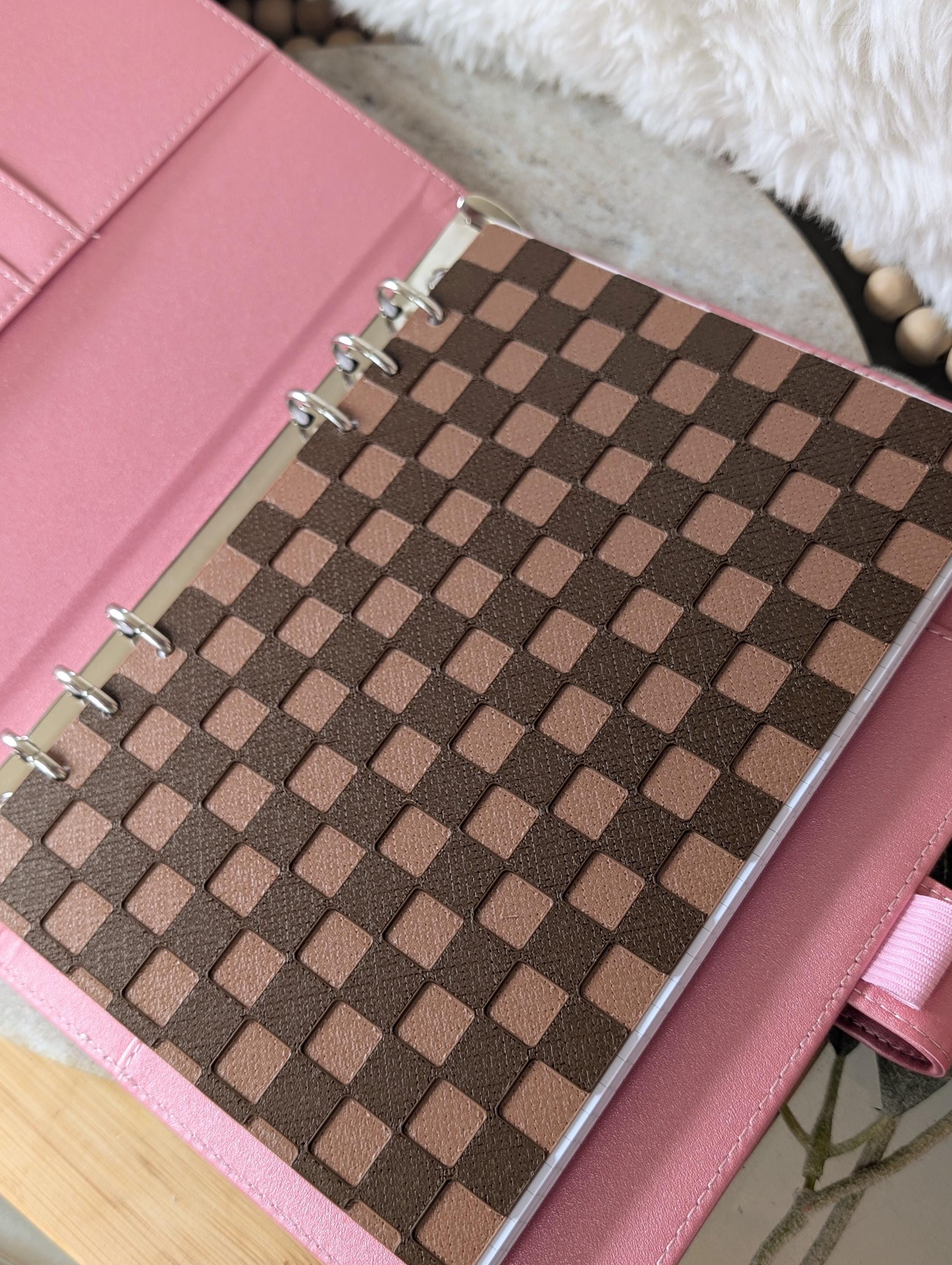 Chocolate Brown Checkered Planner Dashboard Decorative Check Design Decor Notebook Flyleaf Insert for A5 3D Printed Journal Cover