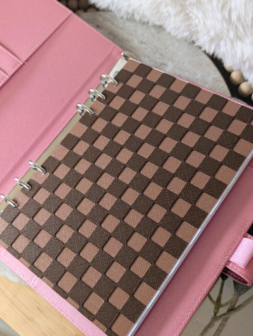 Chocolate Brown Checkered Planner Dashboard Decorative Check Design Decor Notebook Flyleaf Insert for A5 3D Printed Journal Cover