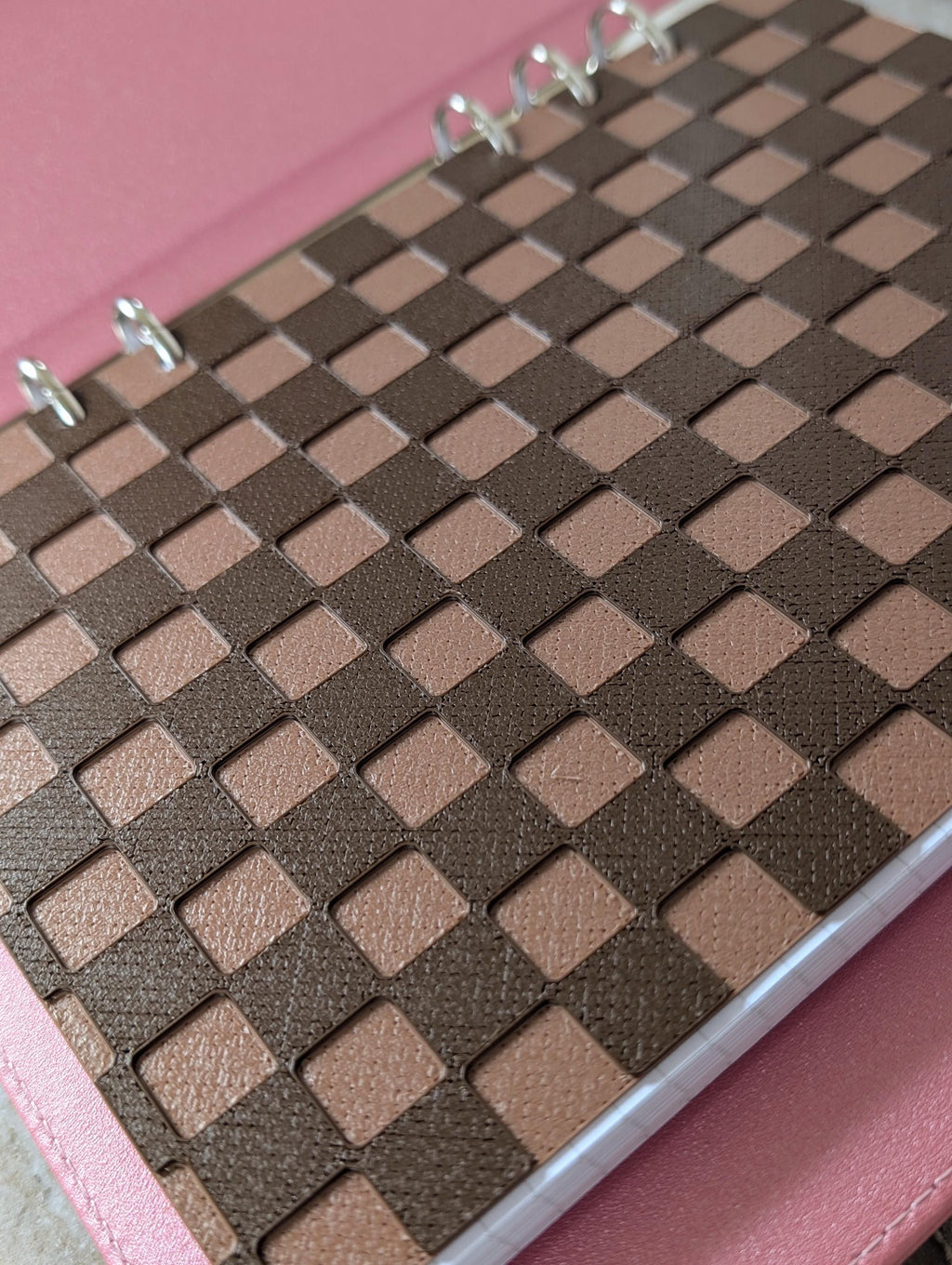Chocolate Brown Checkered Planner Dashboard Decorative Check Design Decor Notebook Flyleaf Insert for A5 3D Printed Journal Cover
