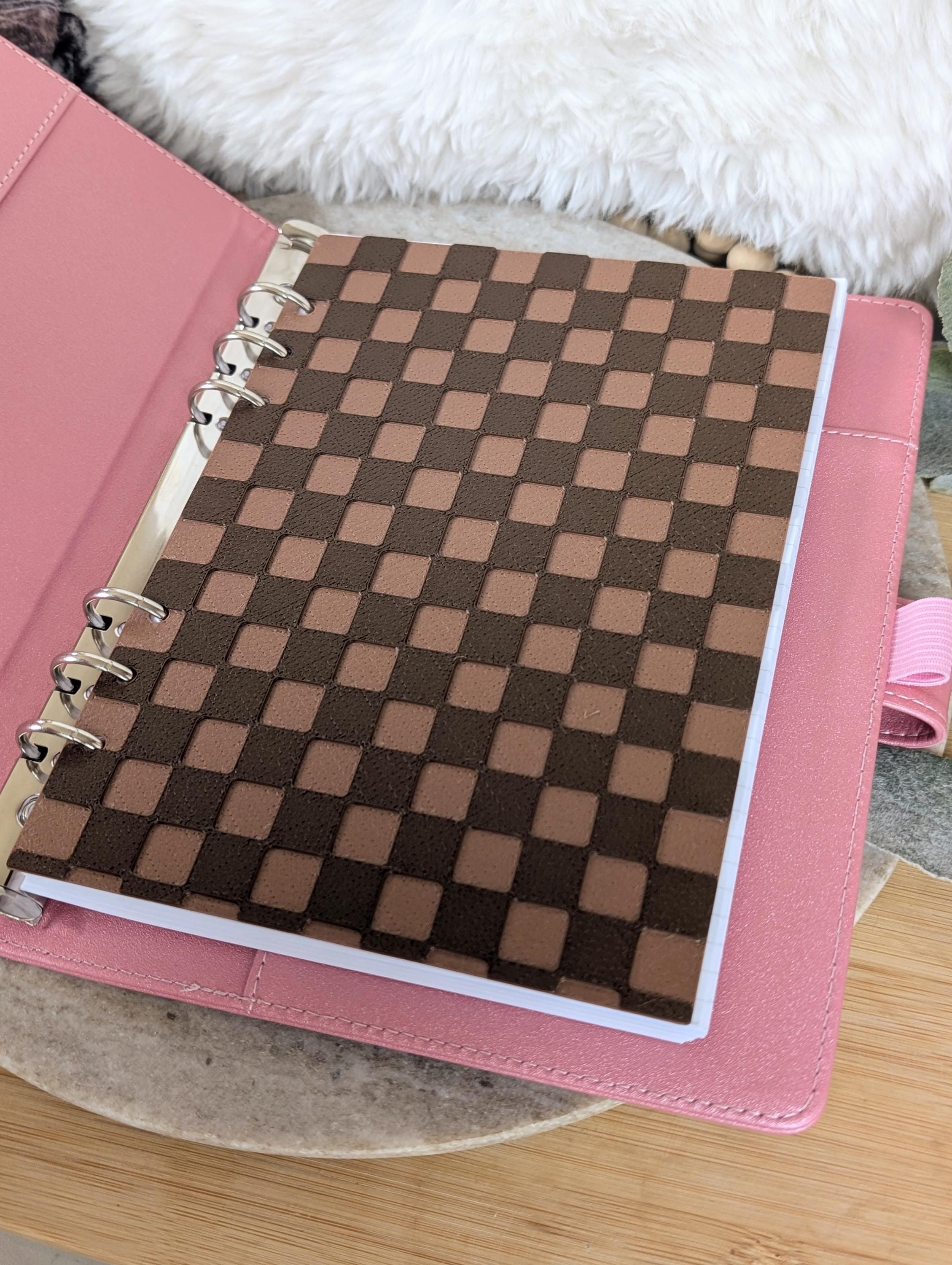 Chocolate Brown Checkered Planner Dashboard Decorative Check Design Decor Notebook Flyleaf Insert for A5 3D Printed Journal Cover