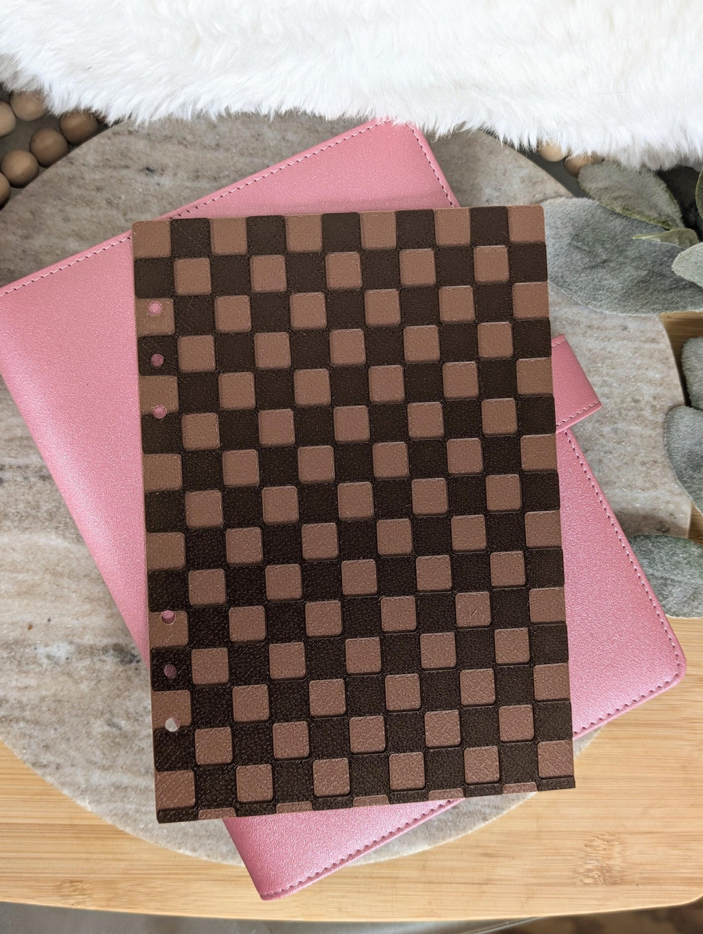 Chocolate Brown Checkered Planner Dashboard Decorative Check Design Decor Notebook Flyleaf Insert for A5 3D Printed Journal Cover