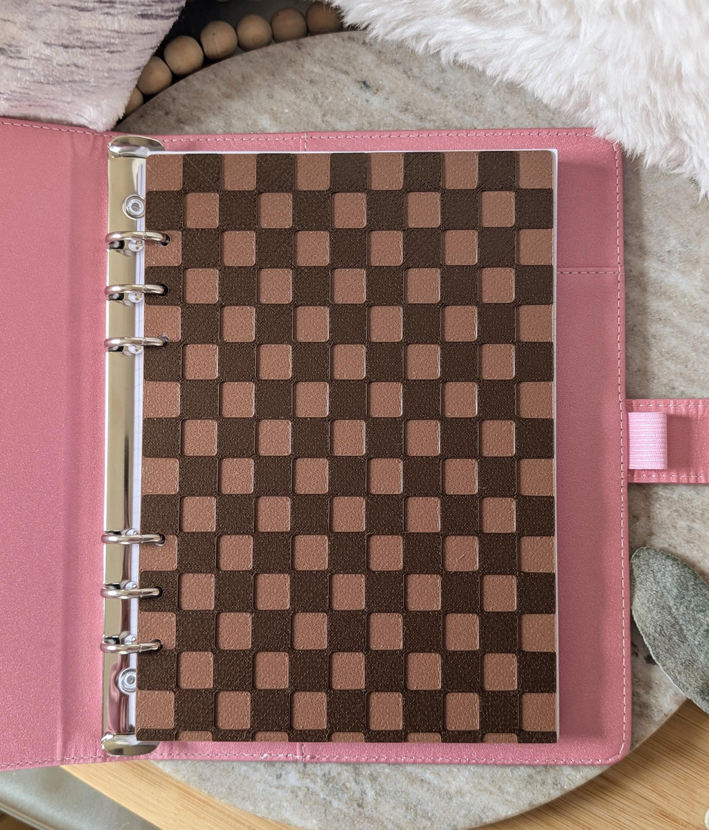 Chocolate Brown Checkered Planner Dashboard Decorative Check Design Decor Notebook Flyleaf Insert for A5 3D Printed Journal Cover