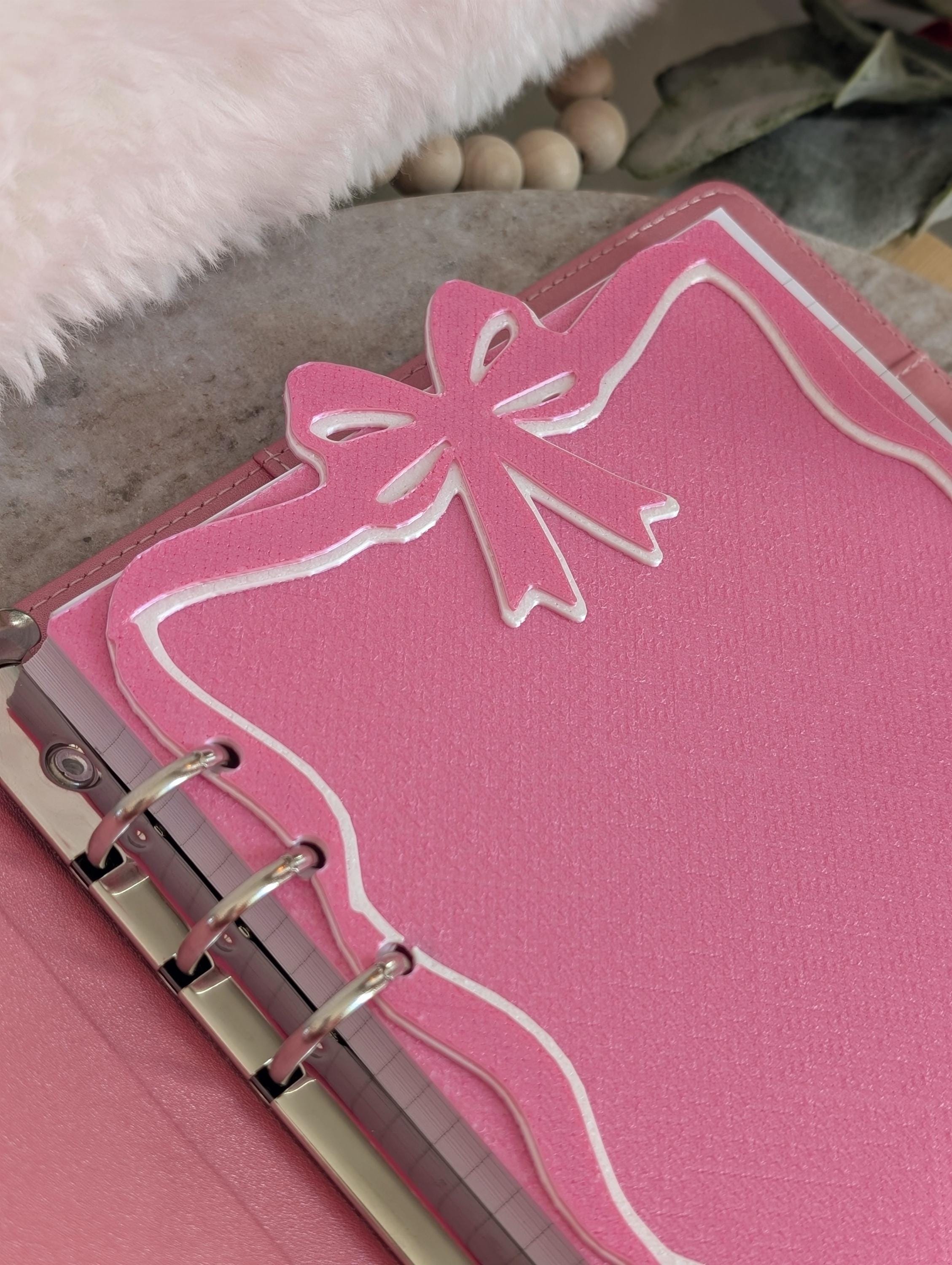 Pink and White Ribbon Bow Planner Tabbed Dashboard Flyleaf Decorative Coquette Design Decor Notebook Insert for A5 3D Printed Journal Cover