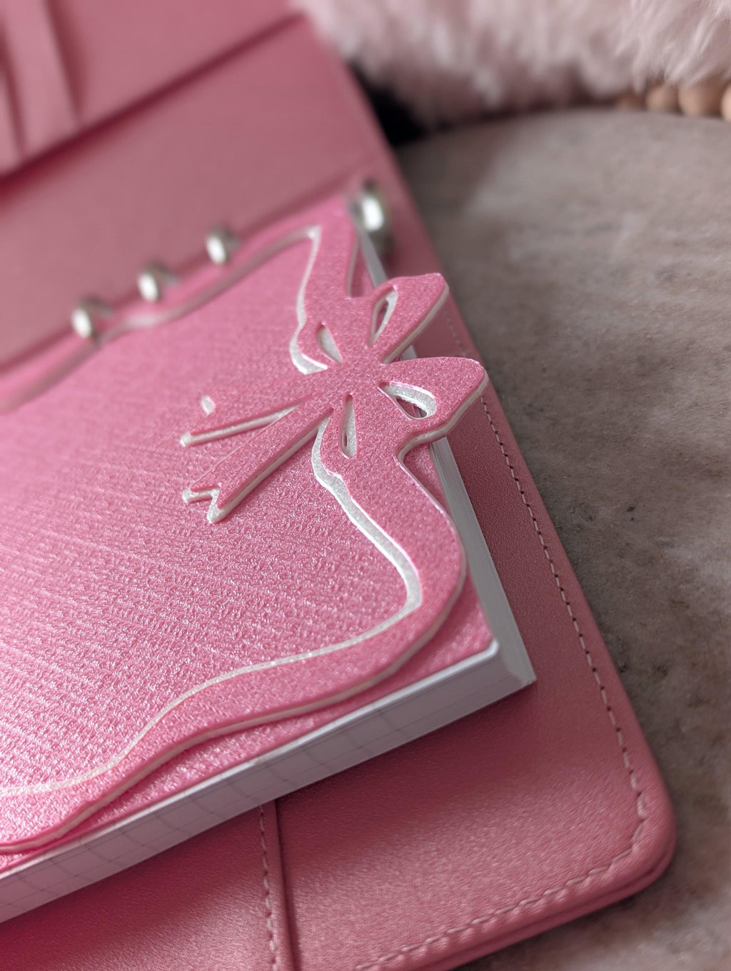 Pink and White Ribbon Bow Planner Tabbed Dashboard Flyleaf Decorative Coquette Design Decor Notebook Insert for A5 3D Printed Journal Cover