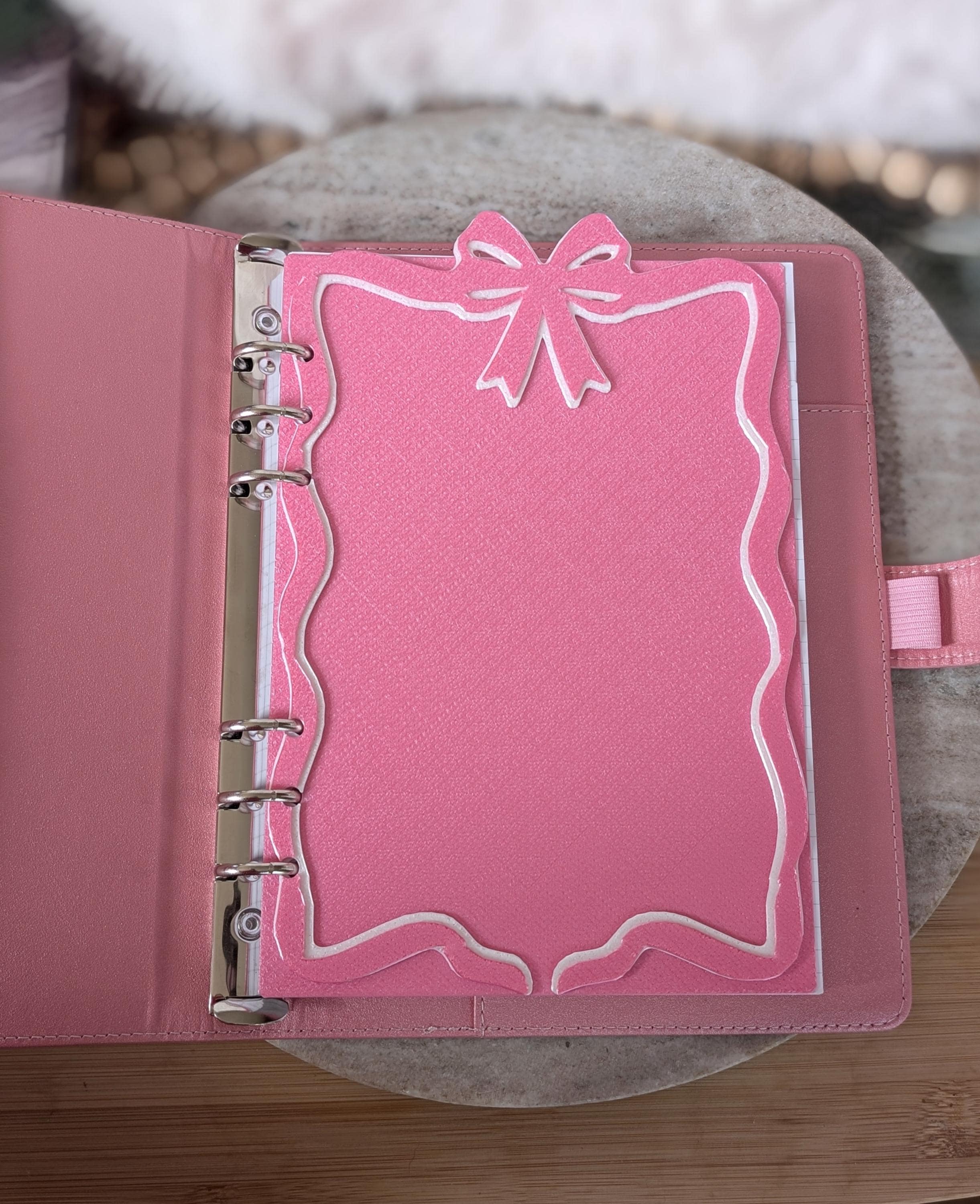 Pink and White Ribbon Bow Planner Tabbed Dashboard Flyleaf Decorative Coquette Design Decor Notebook Insert for A5 3D Printed Journal Cover
