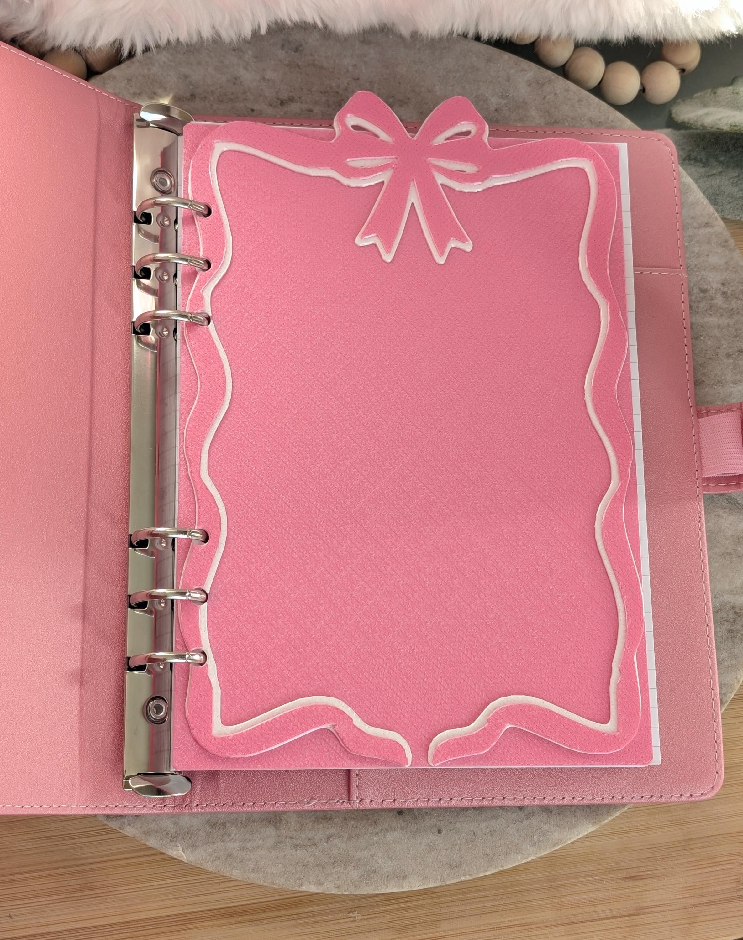 Pink and White Ribbon Bow Planner Tabbed Dashboard Flyleaf Decorative Coquette Design Decor Notebook Insert for A5 3D Printed Journal Cover