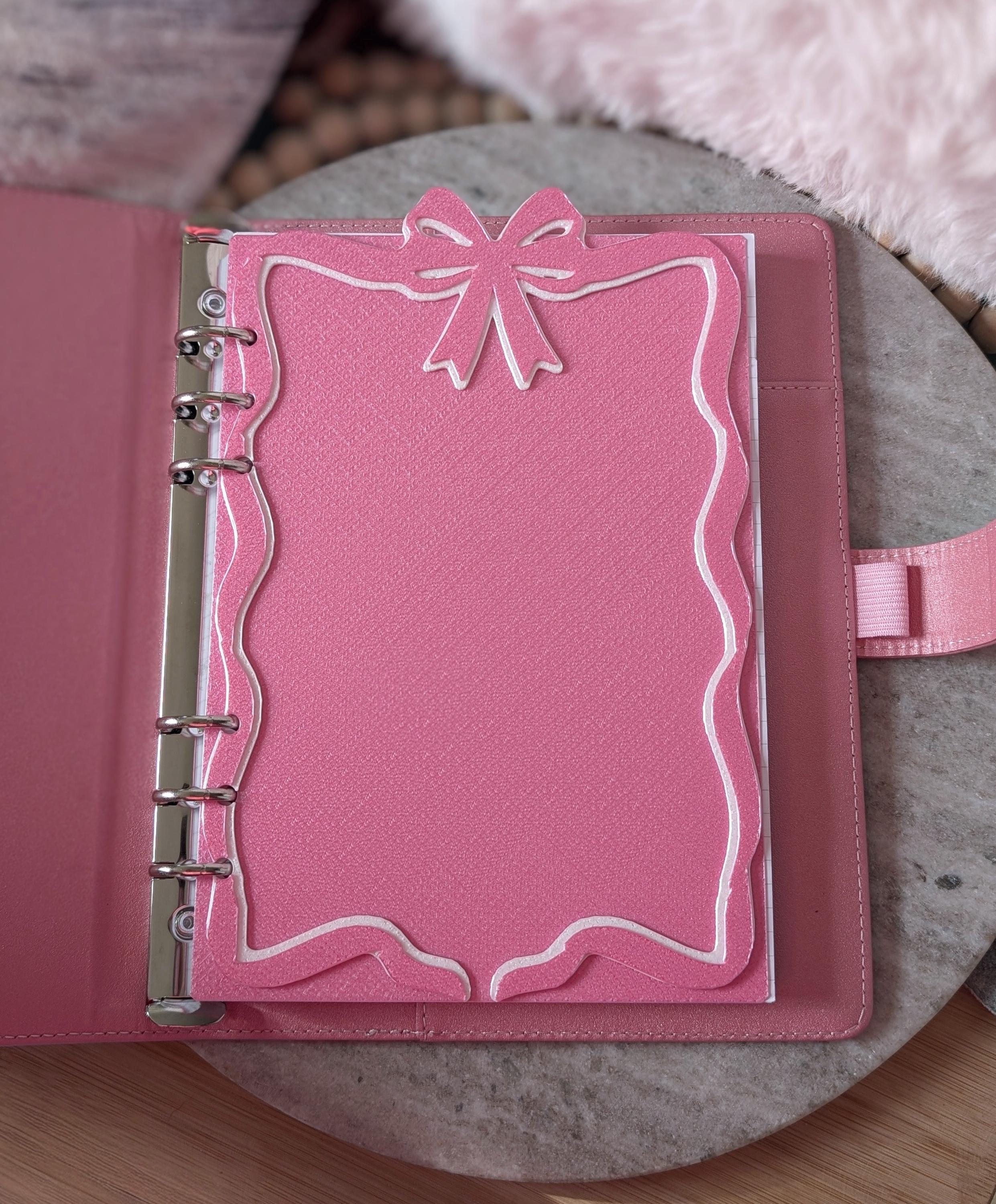 Pink and White Ribbon Bow Planner Tabbed Dashboard Flyleaf Decorative Coquette Design Decor Notebook Insert for A5 3D Printed Journal Cover