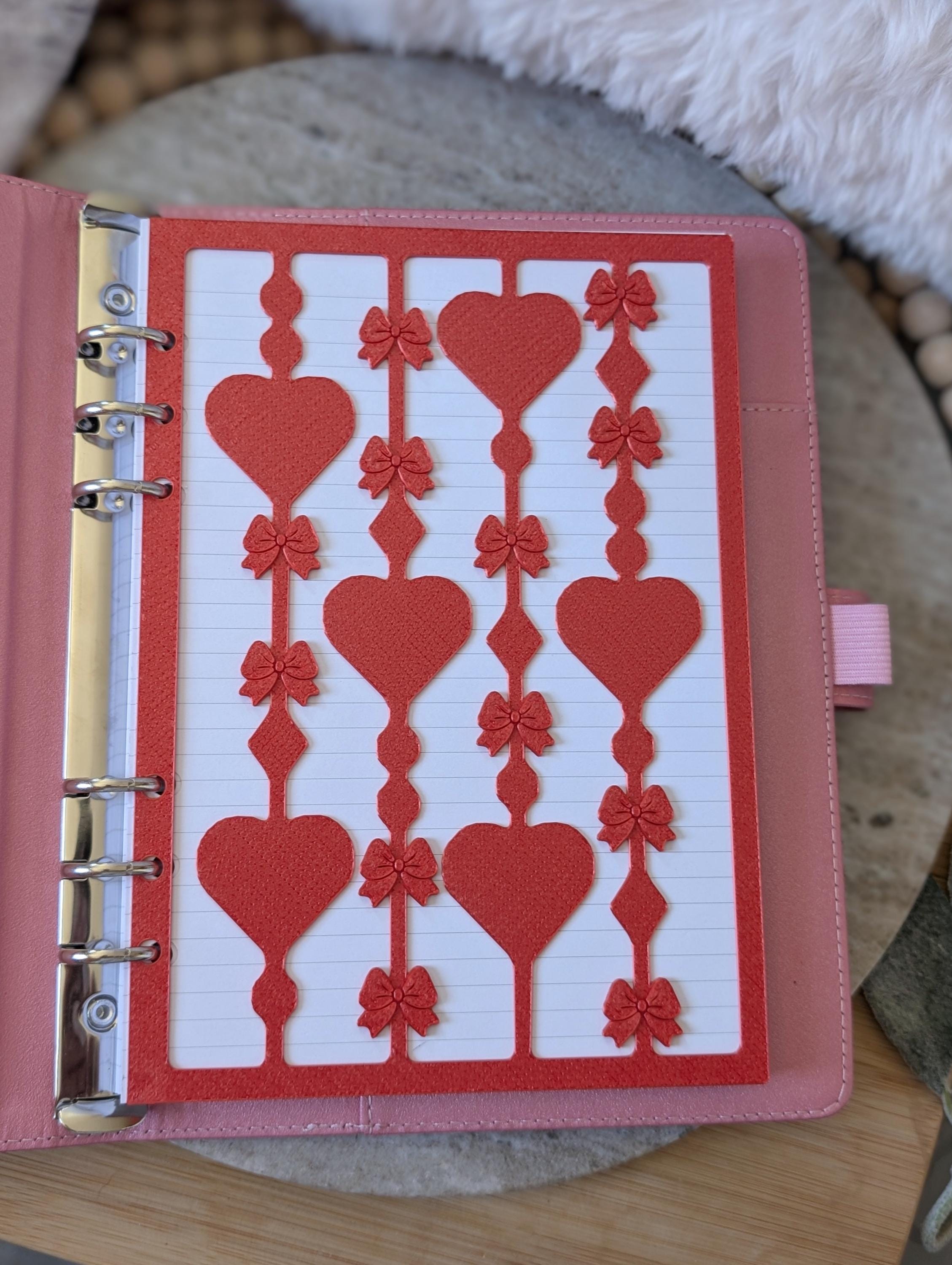 Red Hearts and Bows Overlay Layer Decor for A5 Planner binders 3d Printed Dashboard Flyleaf Agenda Insert Page Marker Soft Girly Aesthetic