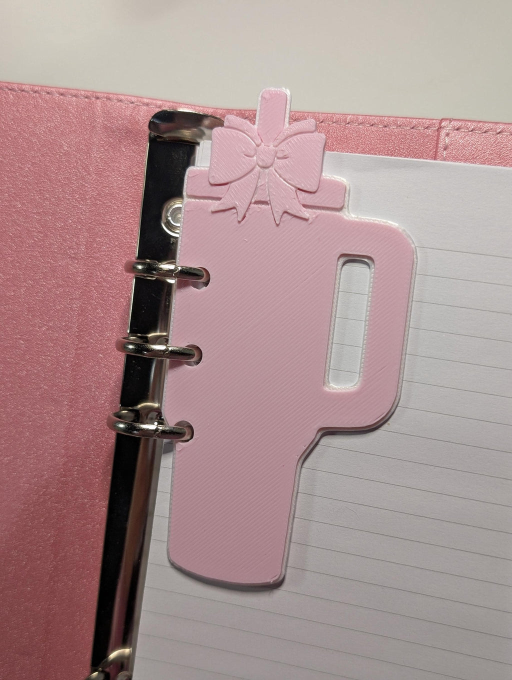 Pink Tumbler and Bow Page Marker Layered Decor for Planner binders 3d Printed Overlay Insert Place Keeper Soft Pink Girly Aesthetic Sakura