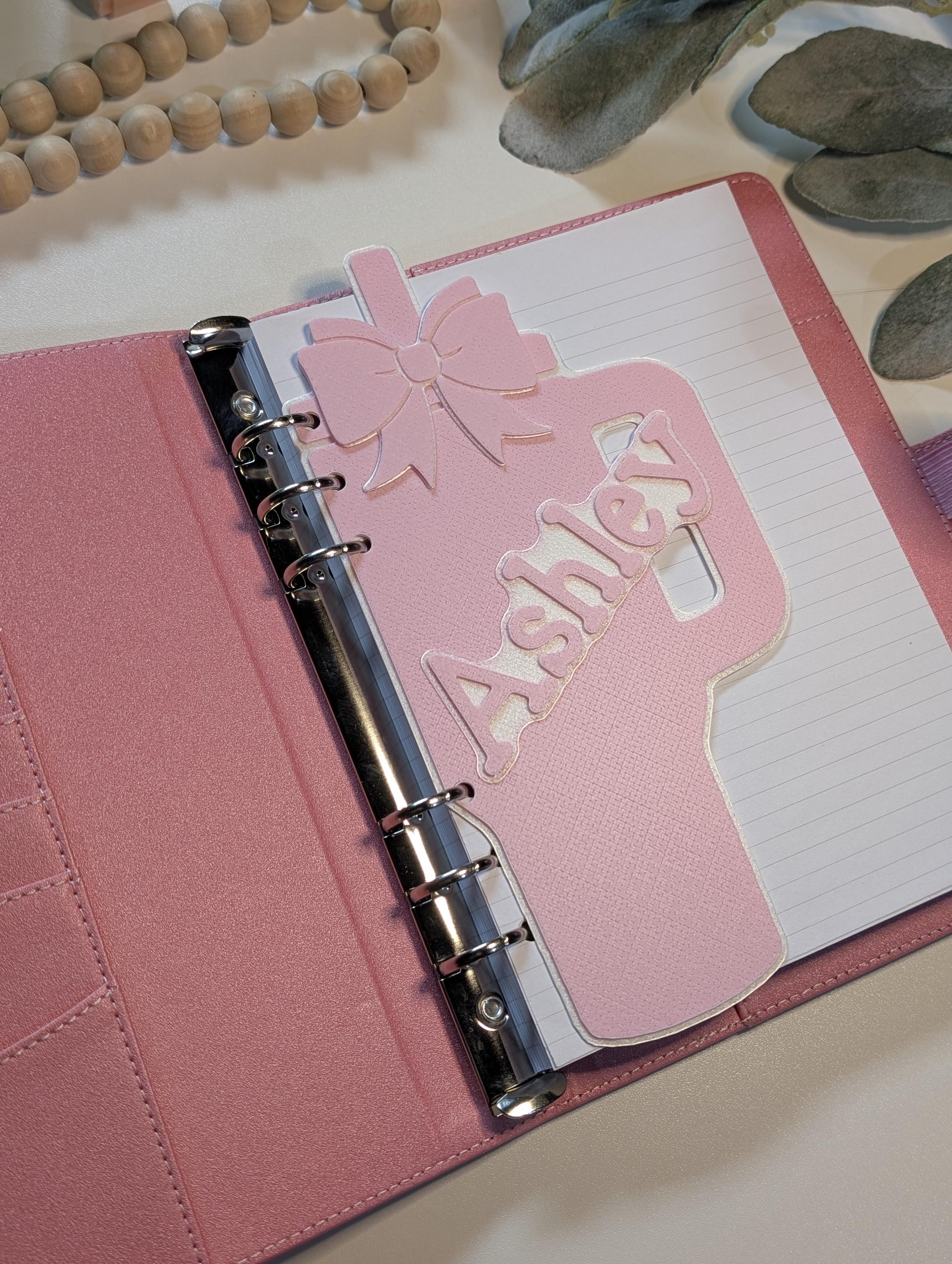 Customized Pink Tumbler Bow Layered Decor for Planner binders 3d Printed Full Overlay Insert Place Keeper Soft Pink Girly Aesthetic Sakura