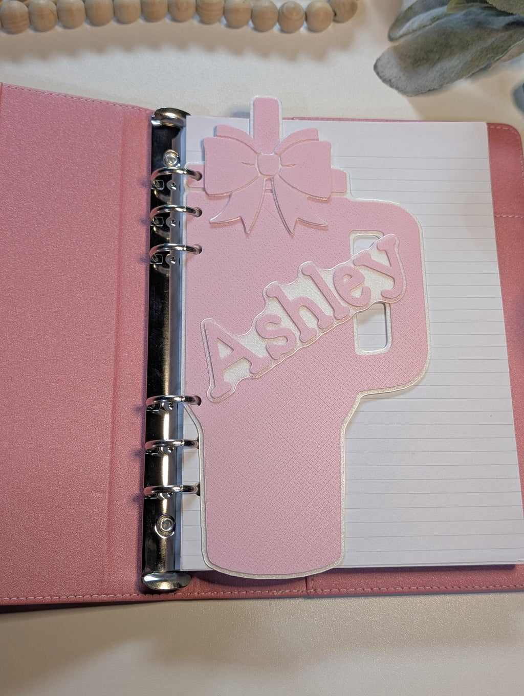 Customized Pink Tumbler Bow Layered Decor for Planner binders 3d Printed Full Overlay Insert Place Keeper Soft Pink Girly Aesthetic Sakura