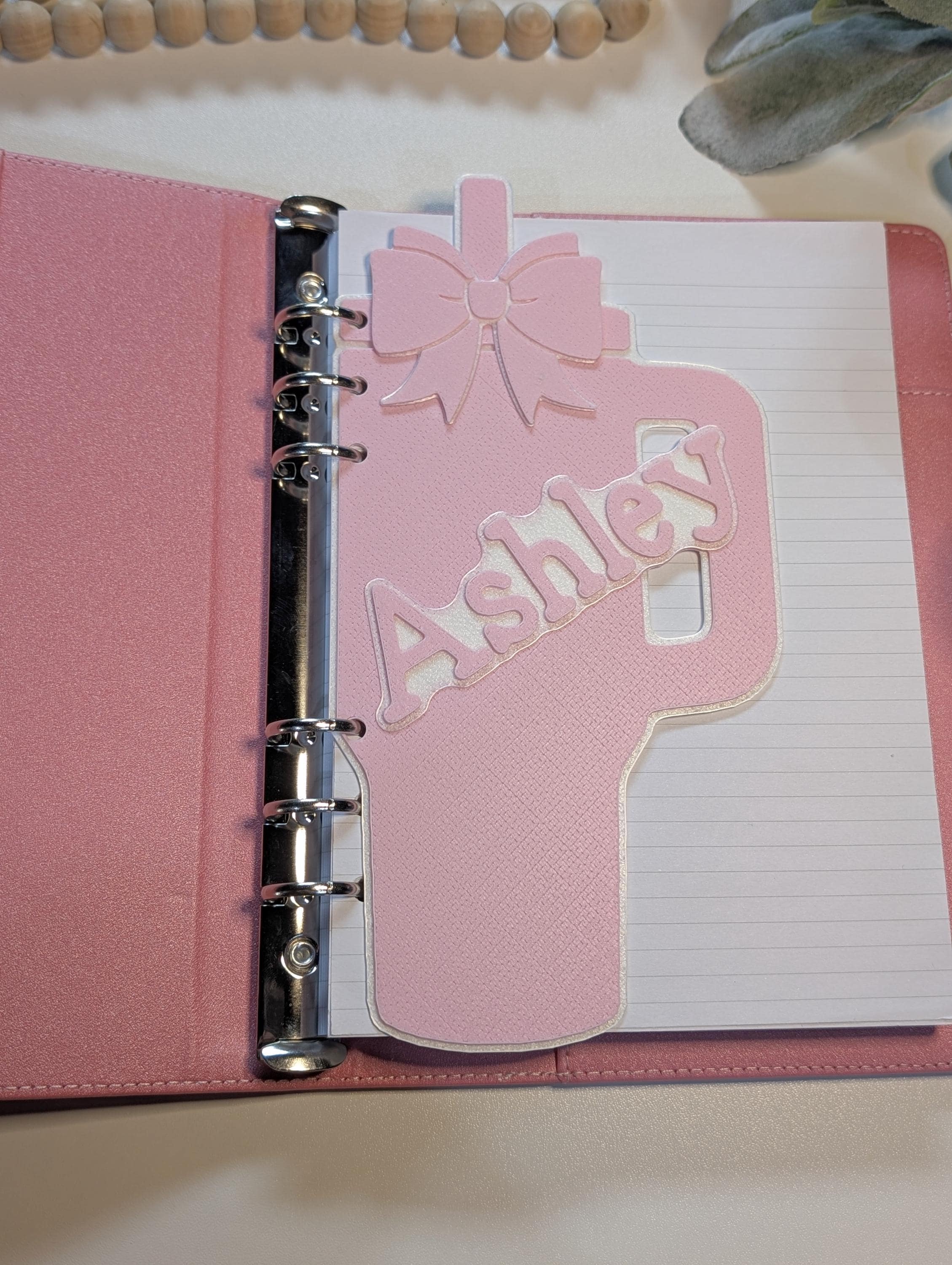 Customized Pink Tumbler Bow Layered Decor for Planner binders 3d Printed Full Overlay Insert Place Keeper Soft Pink Girly Aesthetic Sakura