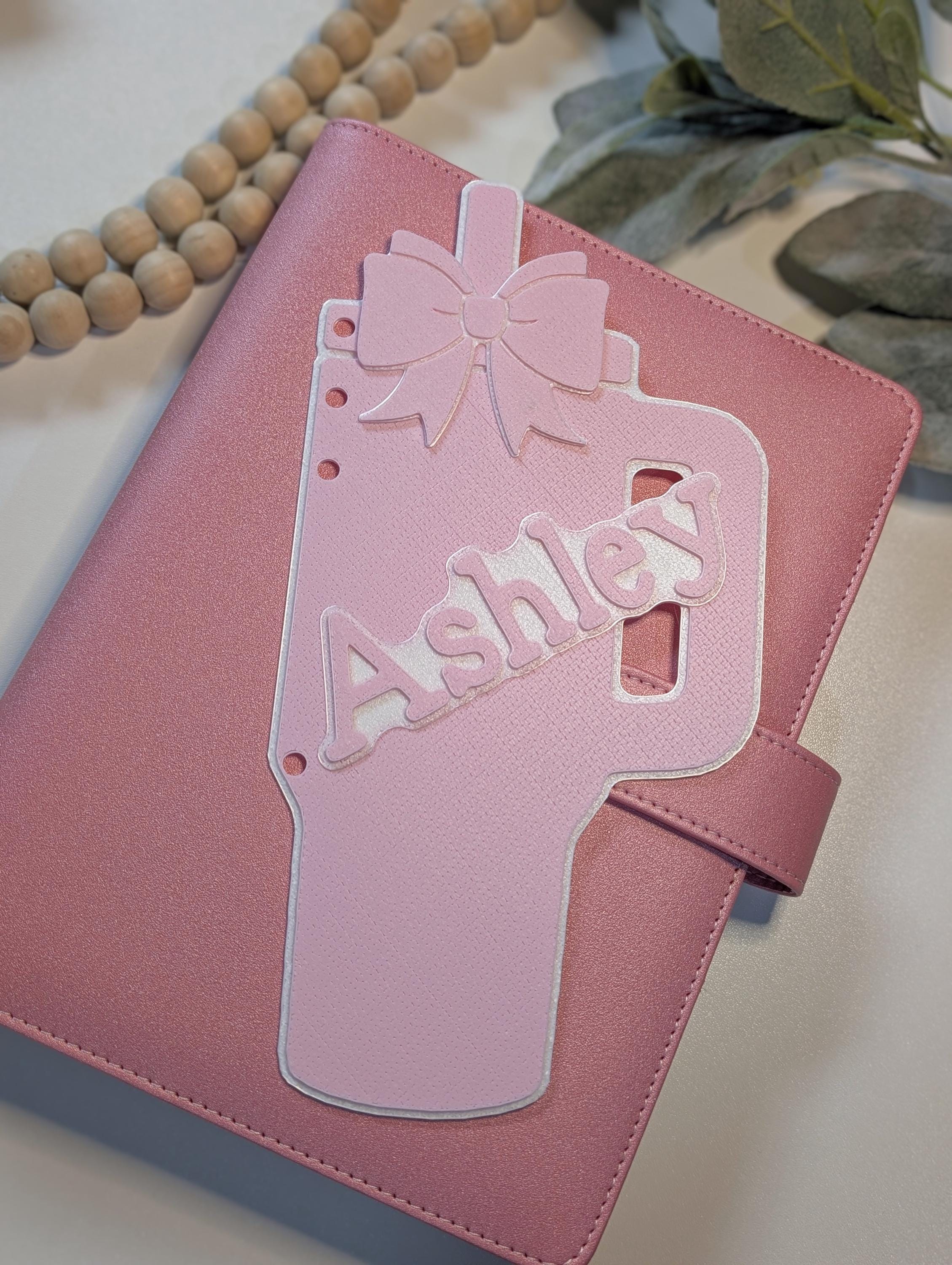 Customized Pink Tumbler Bow Layered Decor for Planner binders 3d Printed Full Overlay Insert Place Keeper Soft Pink Girly Aesthetic Sakura