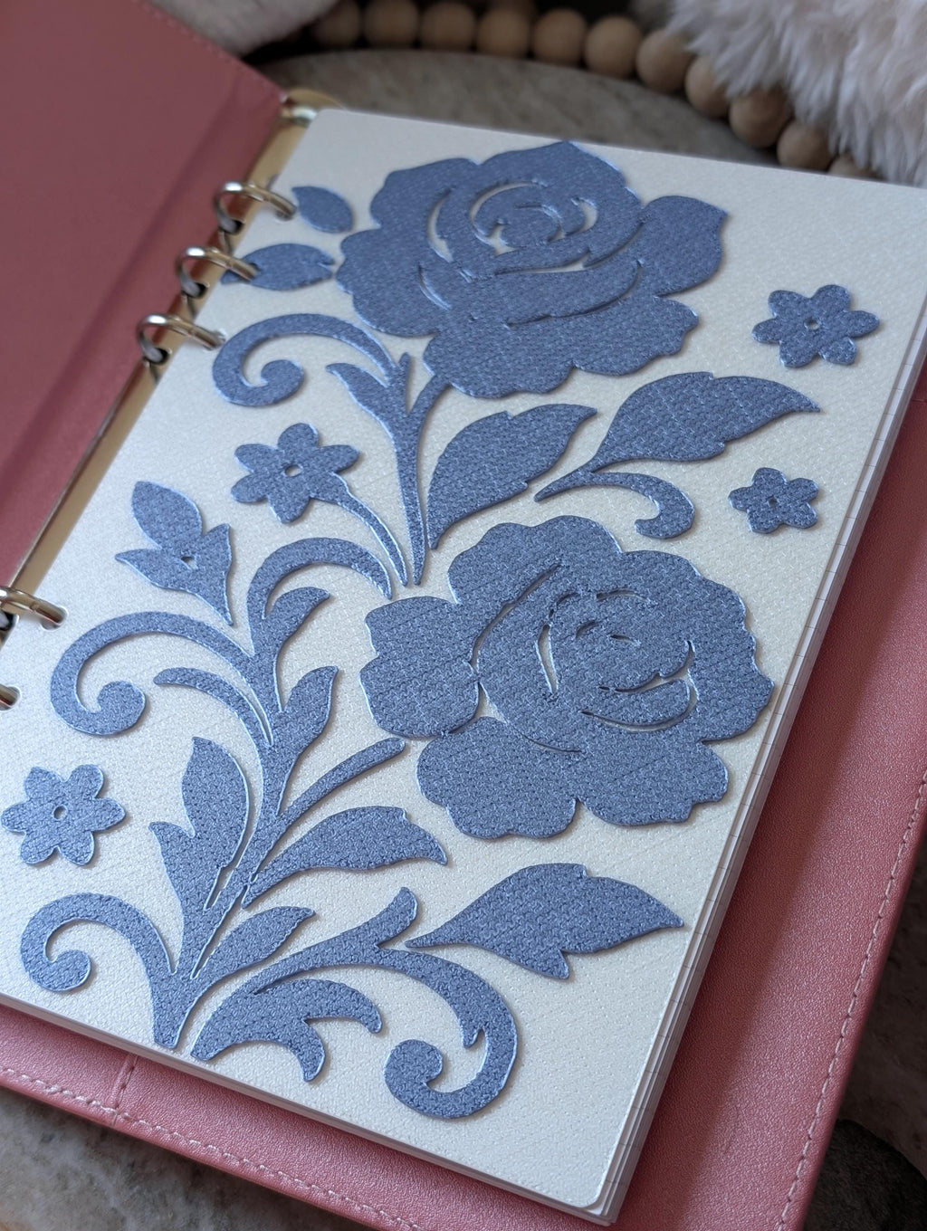 Blue Floral Planner Dashboard Decorative Chinoiserie Design Decor Notebook Flyleaf Insert for A5 3D Printed Journal Cover