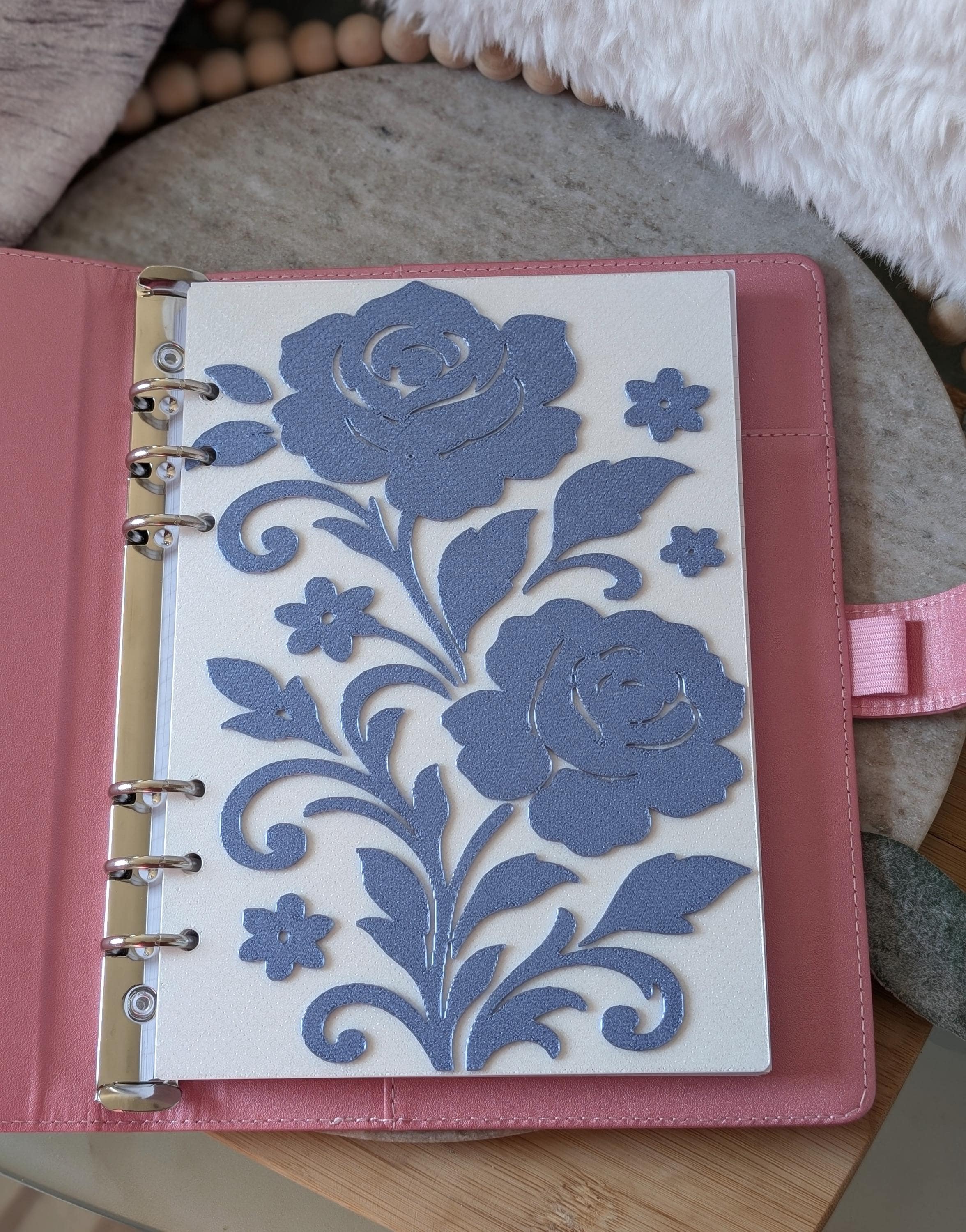 Blue Floral Planner Dashboard Decorative Chinoiserie Design Decor Notebook Flyleaf Insert for A5 3D Printed Journal Cover