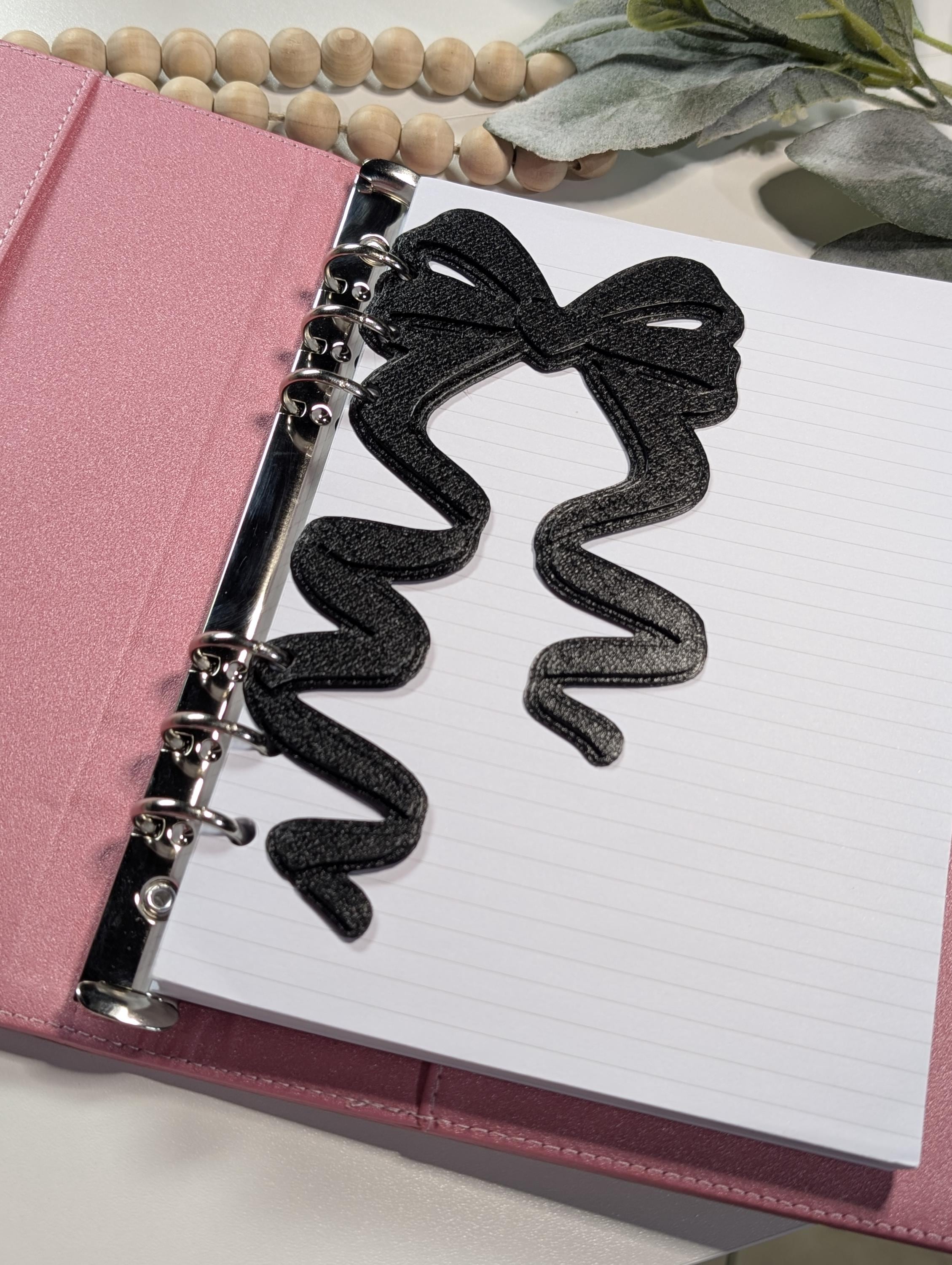 Black Coquette Bow Dashboard Layered Decor for A5 Planner binders 3d Printed Overlay Insert Page Marker Soft Girly Aesthetic Minimalistic