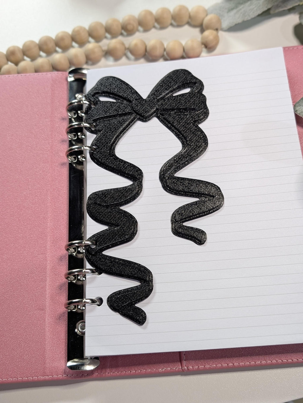 Black Coquette Bow Dashboard Layered Decor for A5 Planner binders 3d Printed Overlay Insert Page Marker Soft Girly Aesthetic Minimalistic