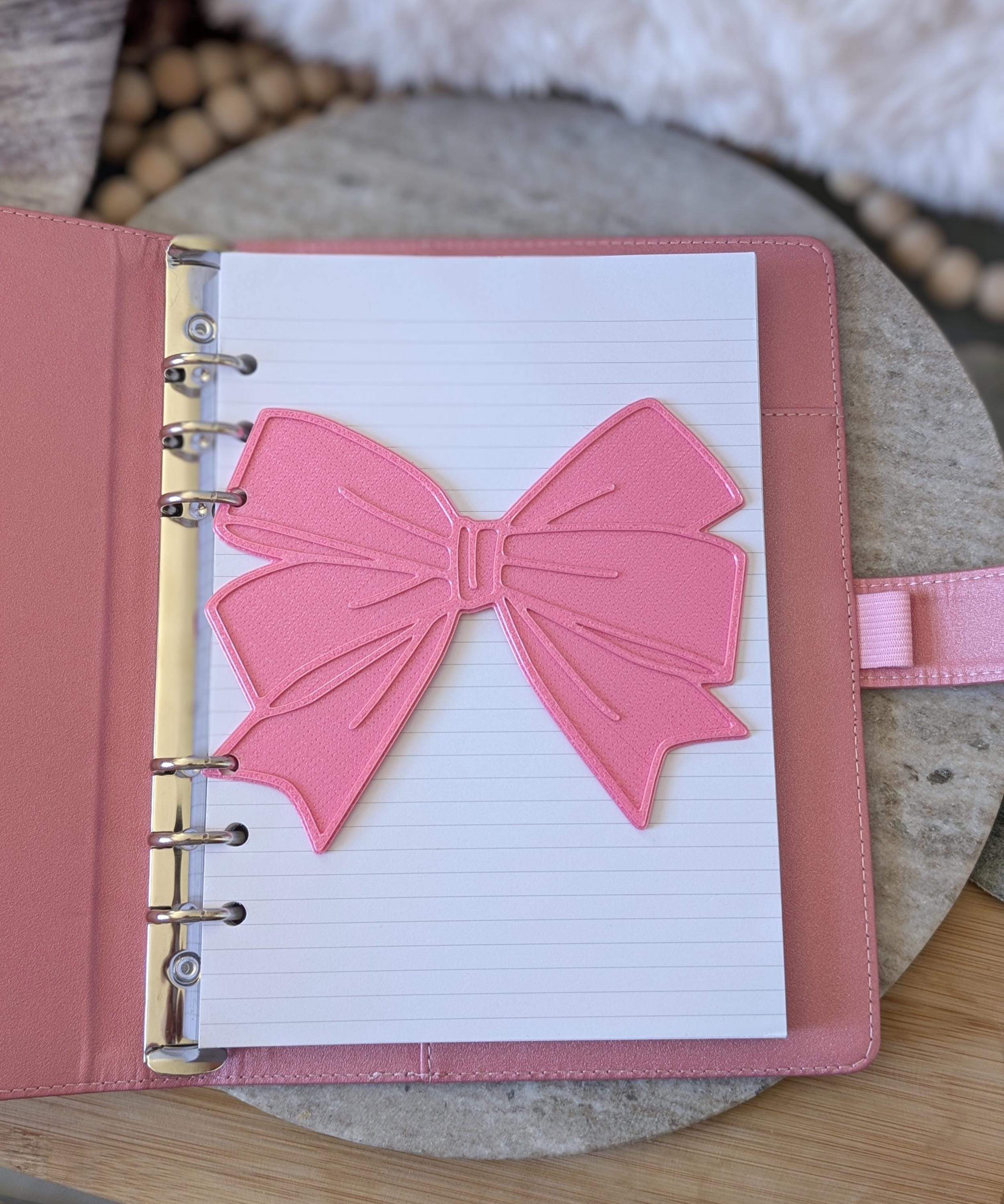 Pink Bow Dashboard Layered Decor for A5 planner binders 3d Printed Overlay Insert Page Marker Soft Pink Girly Aesthetic