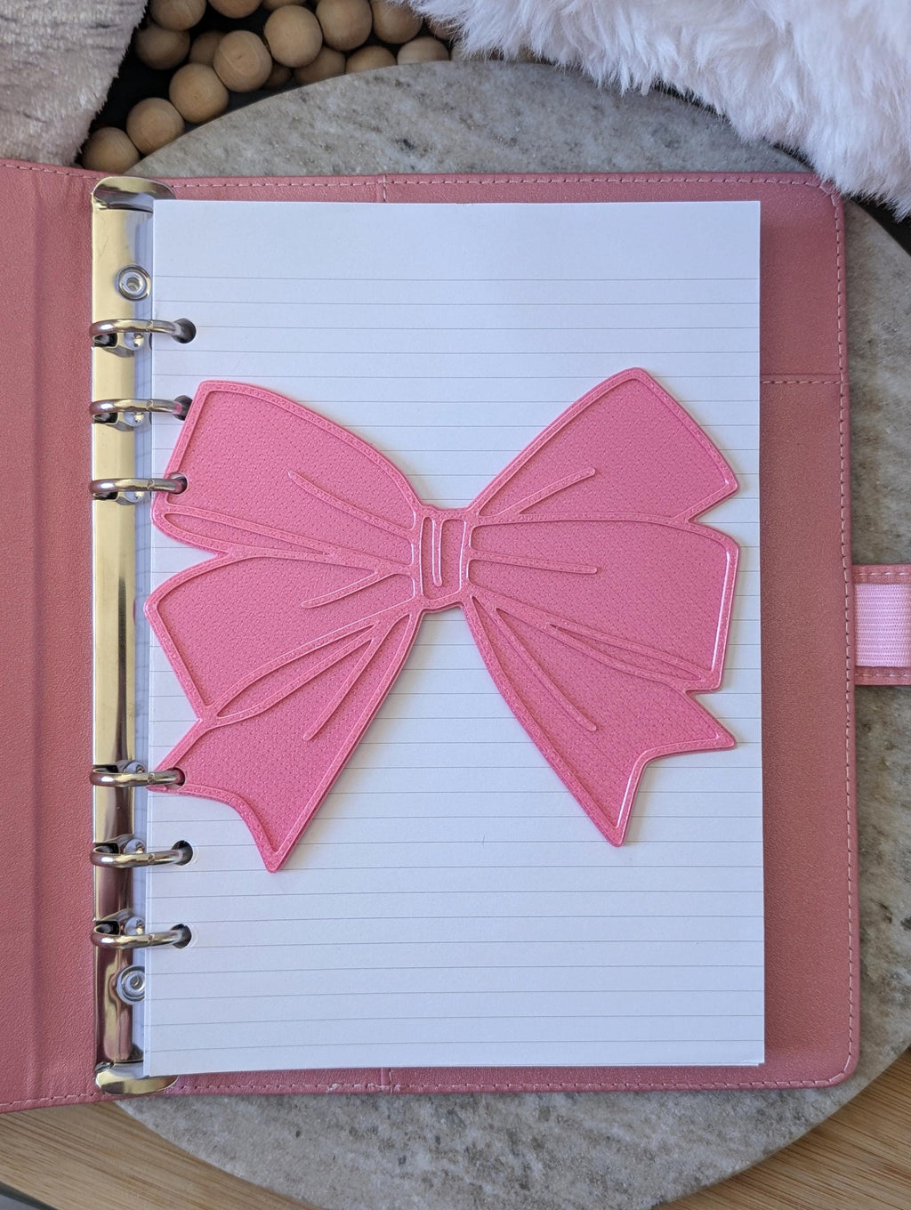 Pink Bow Dashboard Layered Decor for A5 planner binders 3d Printed Overlay Insert Page Marker Soft Pink Girly Aesthetic