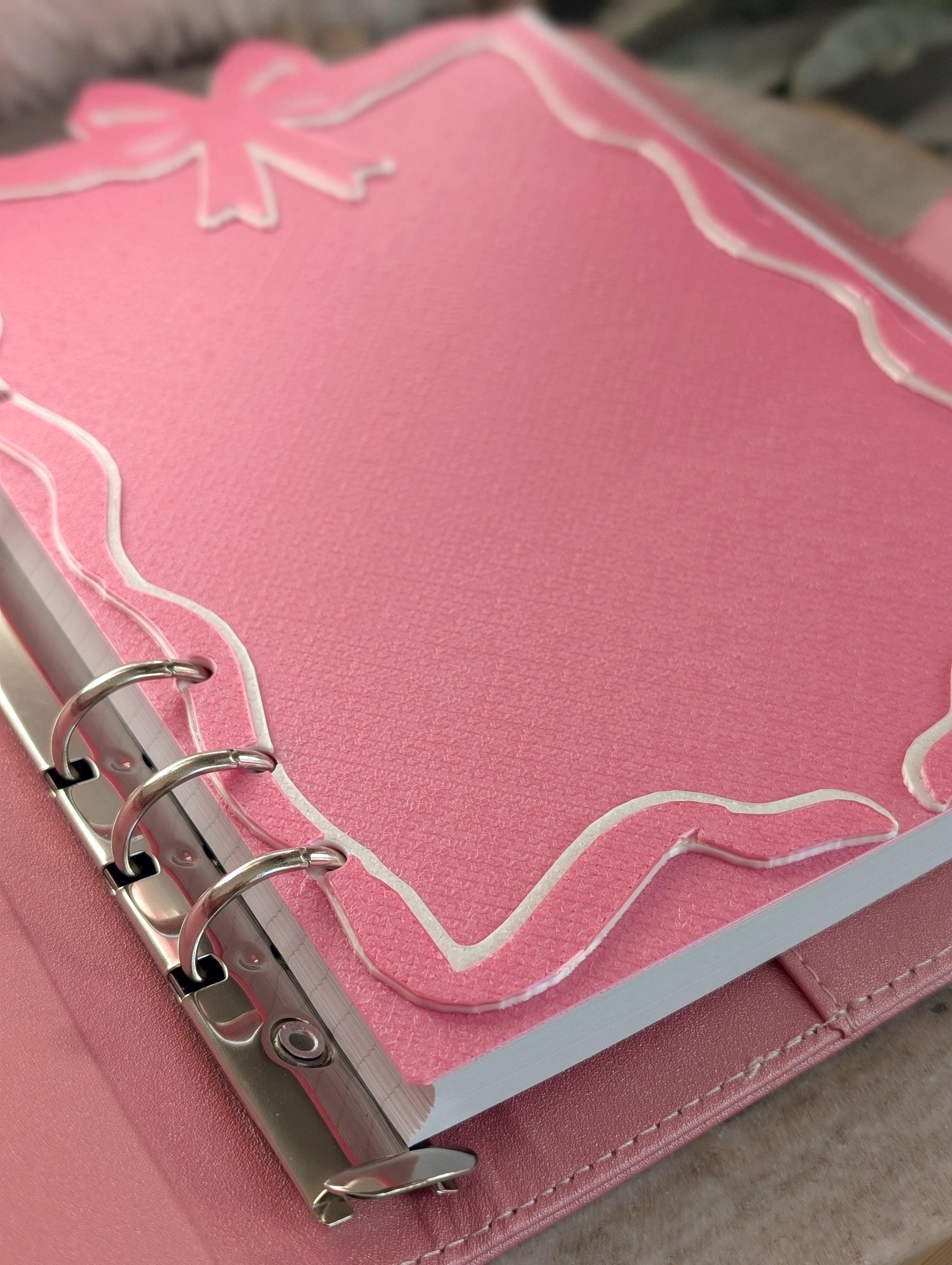 Pink and White Ribbon Bow Planner Tabbed Dashboard Flyleaf Decorative Coquette Design Decor Notebook Insert for A5 3D Printed Journal Cover
