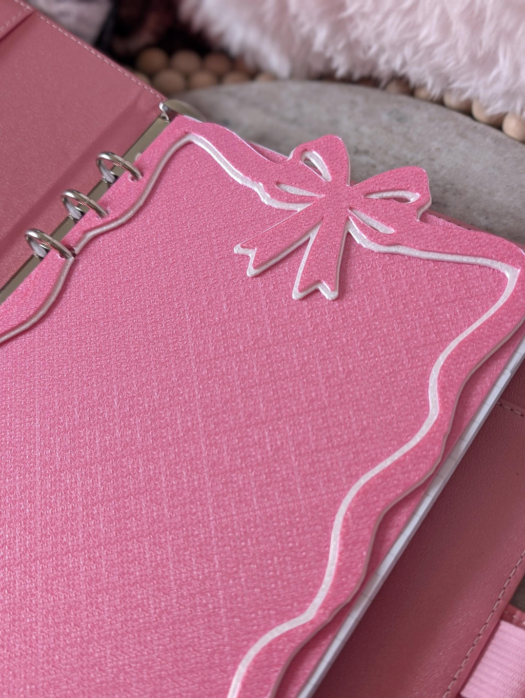 Pink and White Ribbon Bow Planner Tabbed Dashboard Flyleaf Decorative Coquette Design Decor Notebook Insert for A5 3D Printed Journal Cover