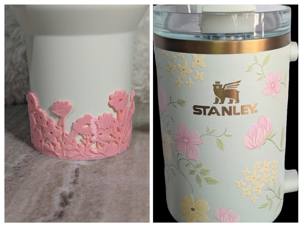 Pink Blossom Tumbler Boot with Wild Flowers Tumbler Sleeve Protective 3D Printed Stanley Decor Accessories Spring Floral