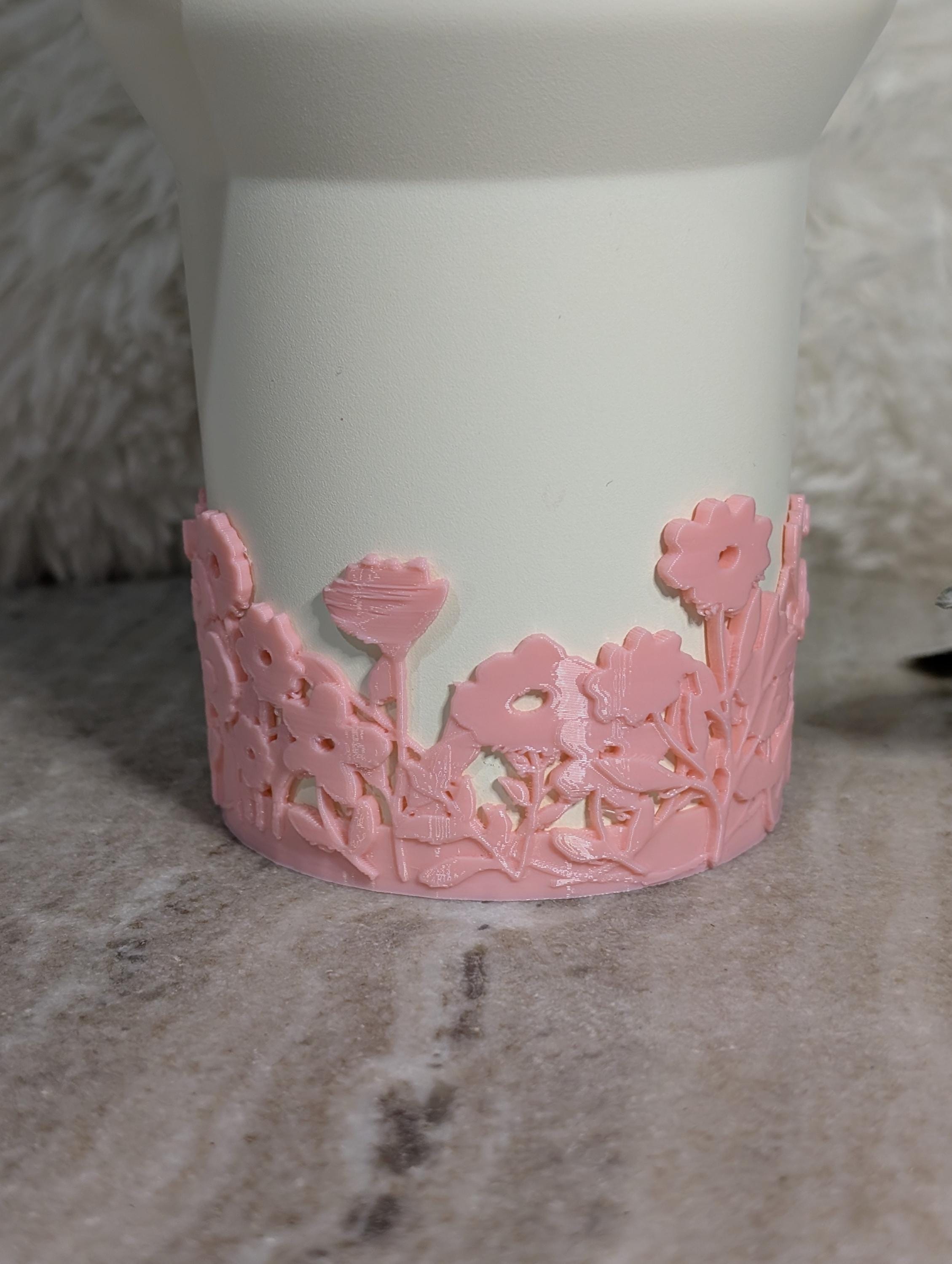 Pink Blossom Tumbler Boot with Wild Flowers Tumbler Sleeve Protective 3D Printed Stanley Decor Accessories Spring Floral