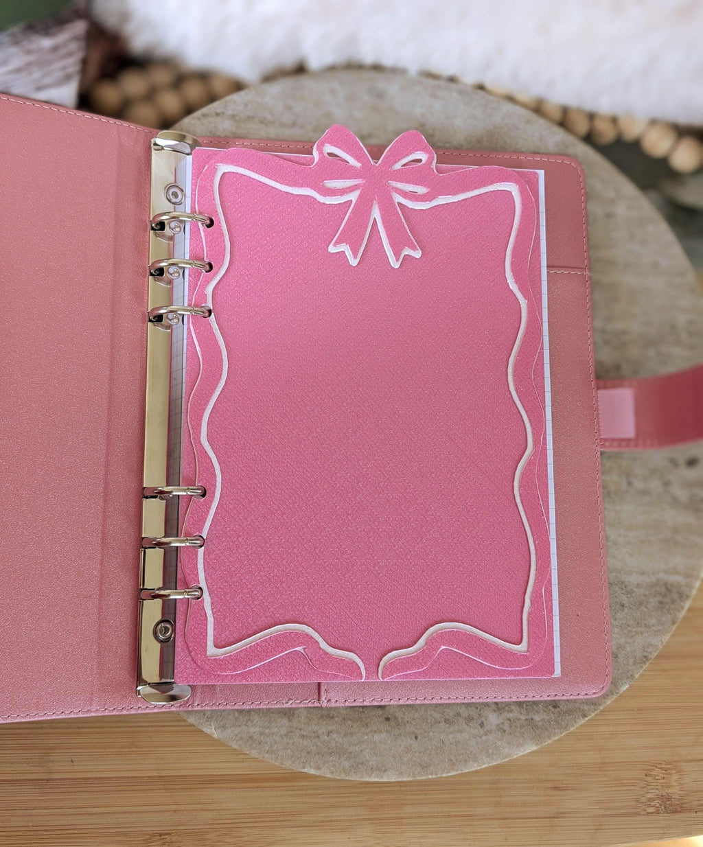 Pink and White Ribbon Bow Planner Tabbed Dashboard Flyleaf Decorative Coquette Design Decor Notebook Insert for A5 3D Printed Journal Cover