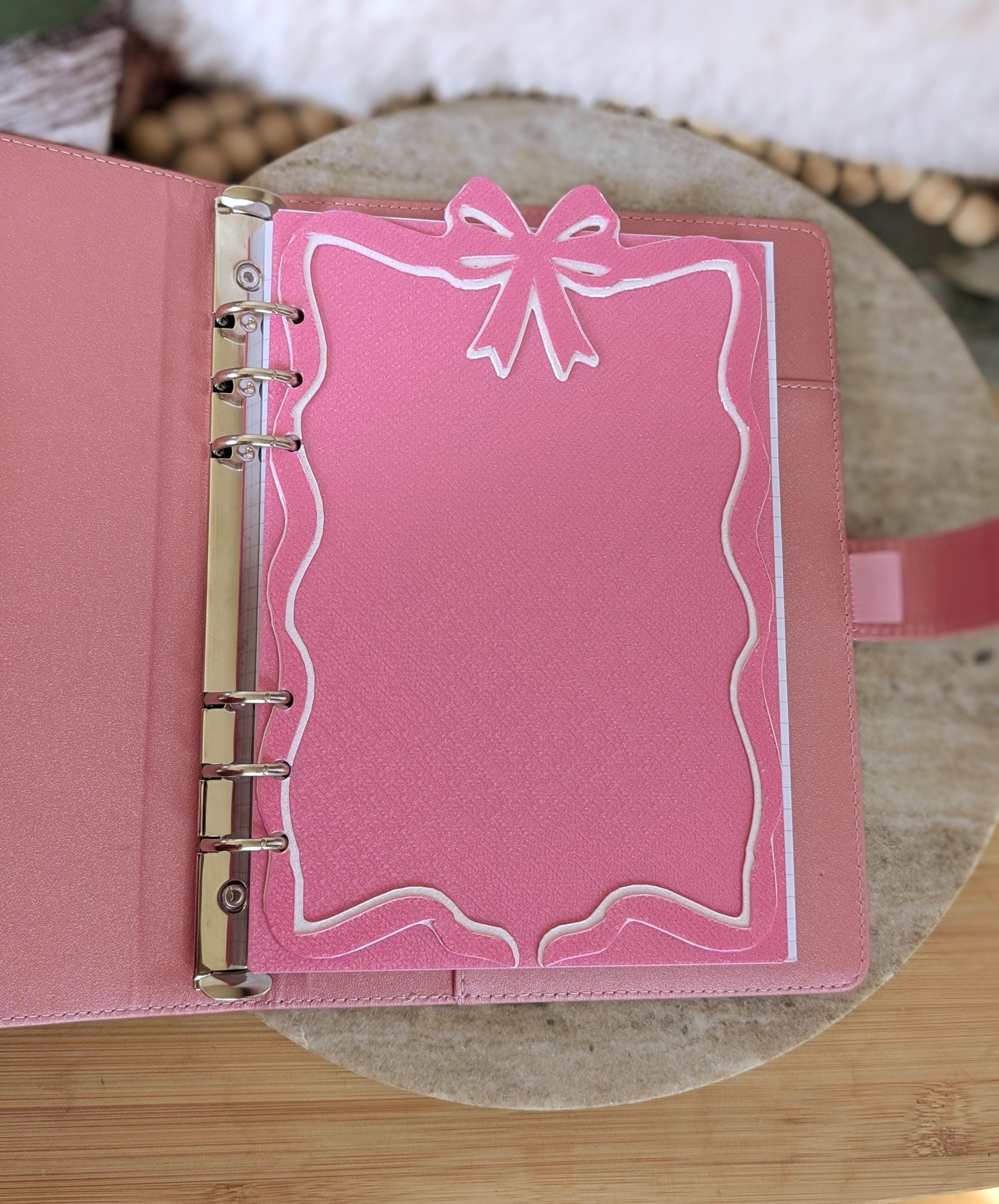 Pink and White Ribbon Bow Planner Tabbed Dashboard Flyleaf Decorative Coquette Design Decor Notebook Insert for A5 3D Printed Journal Cover