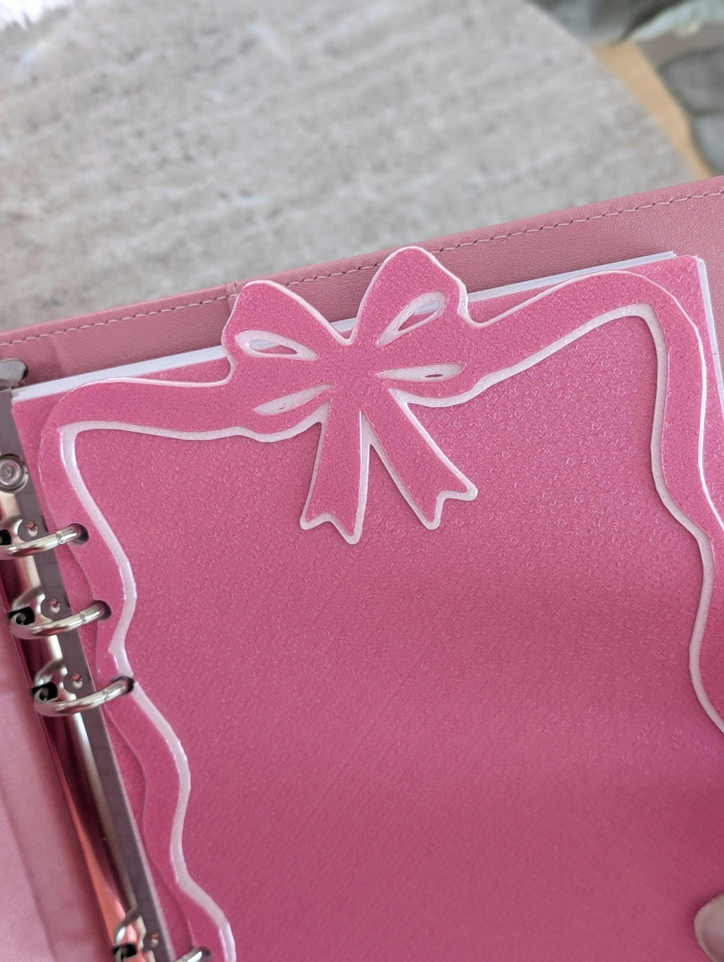 Pink and White Ribbon Bow Planner Tabbed Dashboard Flyleaf Decorative Coquette Design Decor Notebook Insert for A5 3D Printed Journal Cover