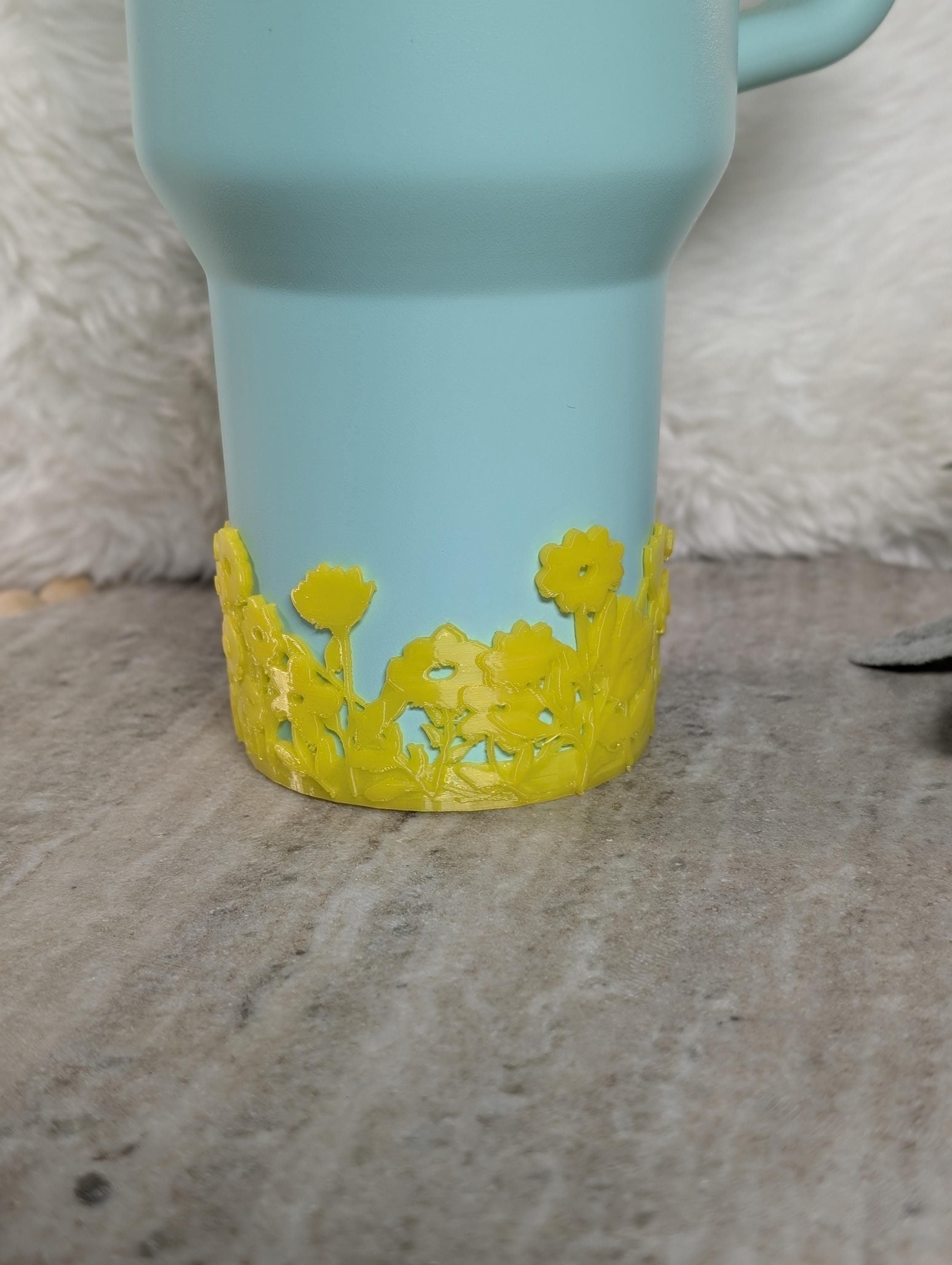 Yellow Blossom Tumbler Boot with Wild Flowers Tumbler Sleeve Protective 3D Printed Stanley Decor Accessories Spring Floral