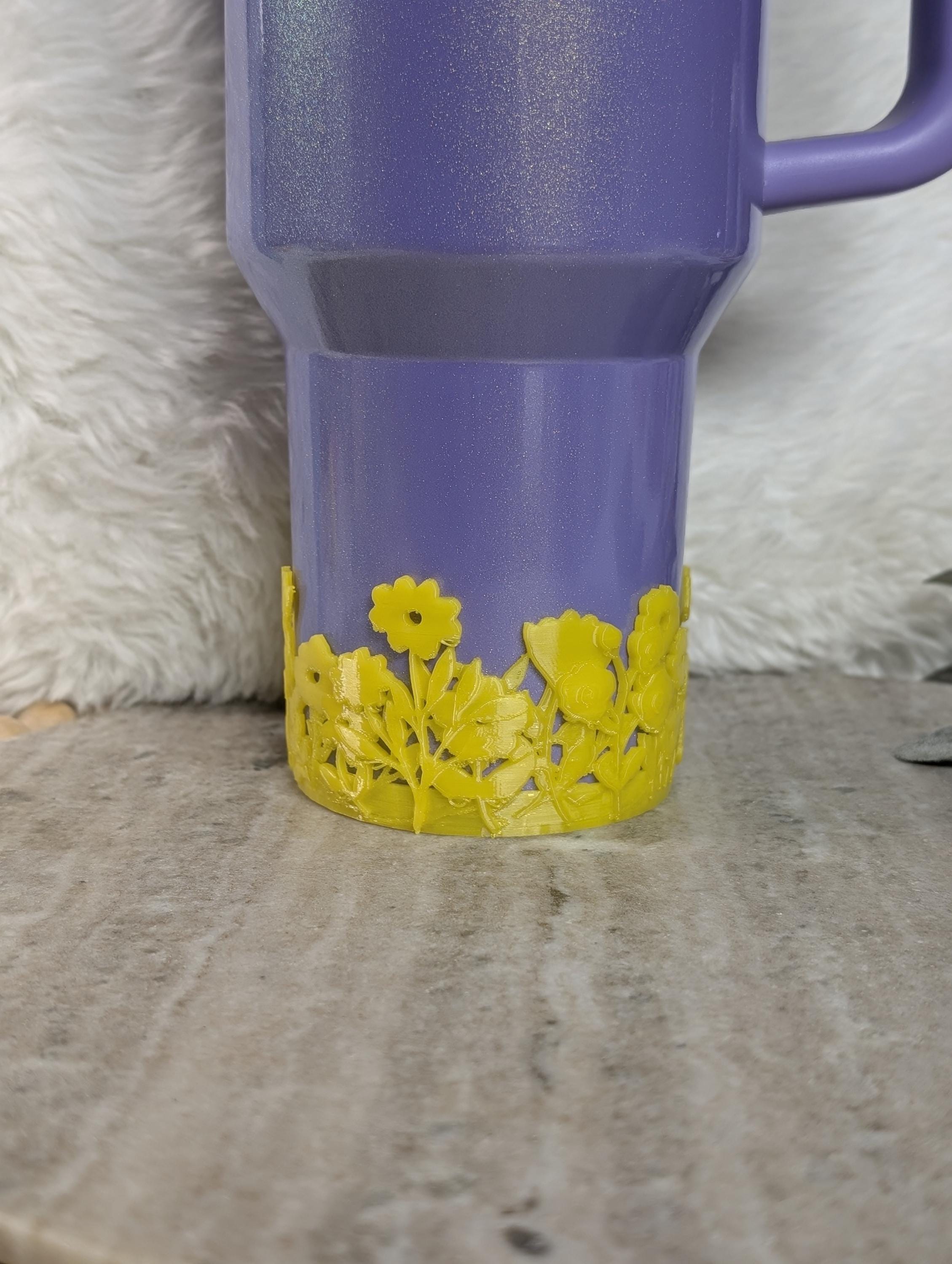 Yellow Blossom Tumbler Boot with Wild Flowers Tumbler Sleeve Protective 3D Printed Stanley Decor Accessories Spring Floral