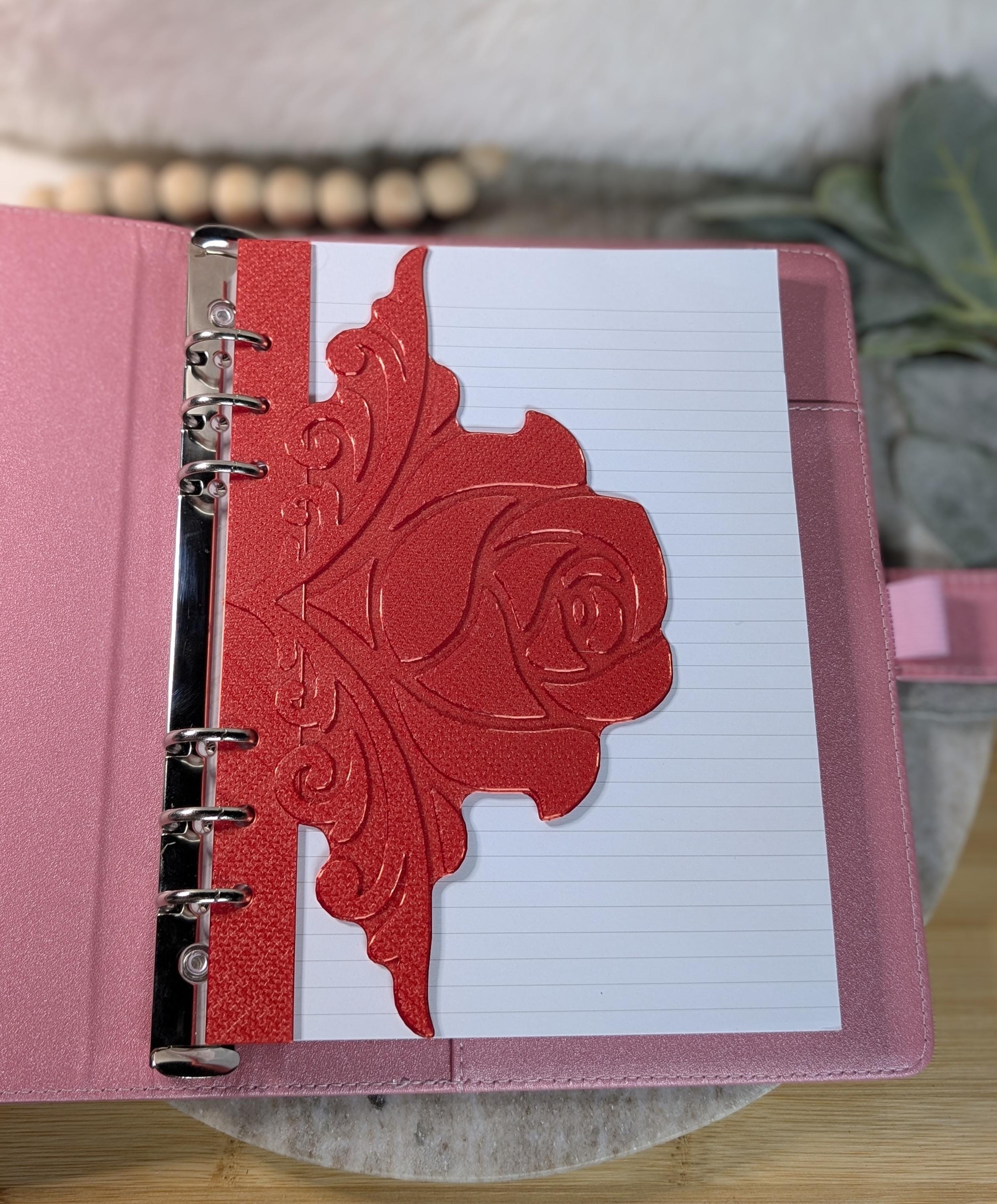 Rose Dashboard Layered Decor for A5 Planner binders 3d Printed Overlay Insert Page Marker Elegant Luxe Aesthetic Red Rose Flyleaf for Agenda
