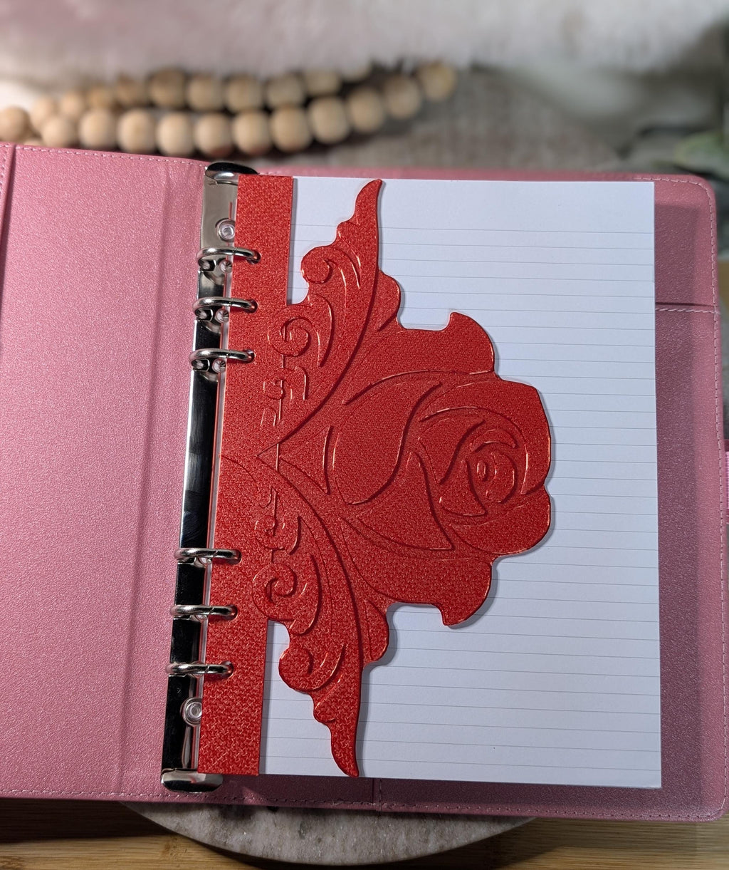 Rose Dashboard Layered Decor for A5 Planner binders 3d Printed Overlay Insert Page Marker Elegant Luxe Aesthetic Red Rose Flyleaf for Agenda