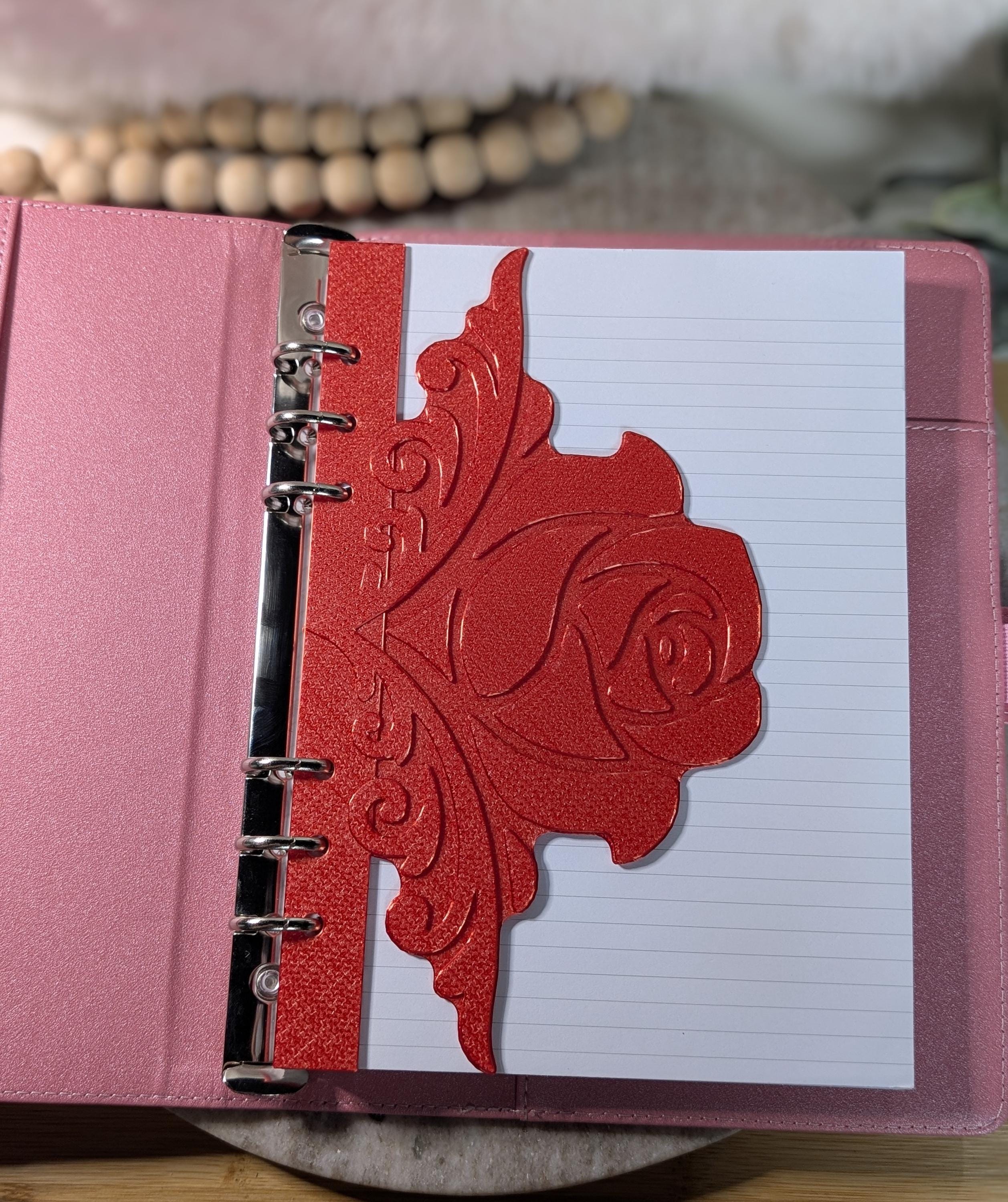 Rose Dashboard Layered Decor for A5 Planner binders 3d Printed Overlay Insert Page Marker Elegant Luxe Aesthetic Red Rose Flyleaf for Agenda