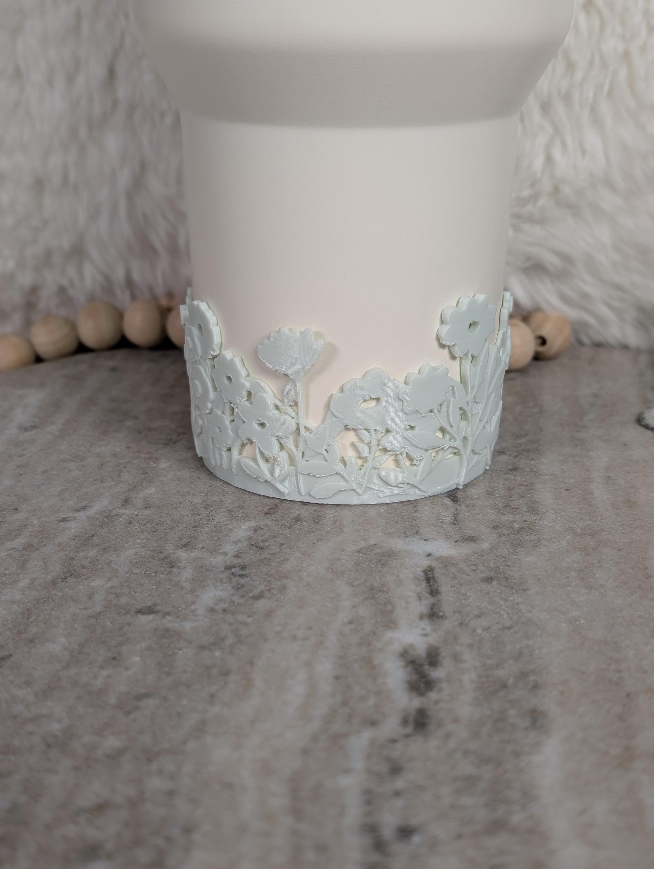 Sage Green Tumbler Boot with Wild Flowers Tumbler Sleeve Protective 3D Printed Stanley Decor Accessories Spring Blossom Floral