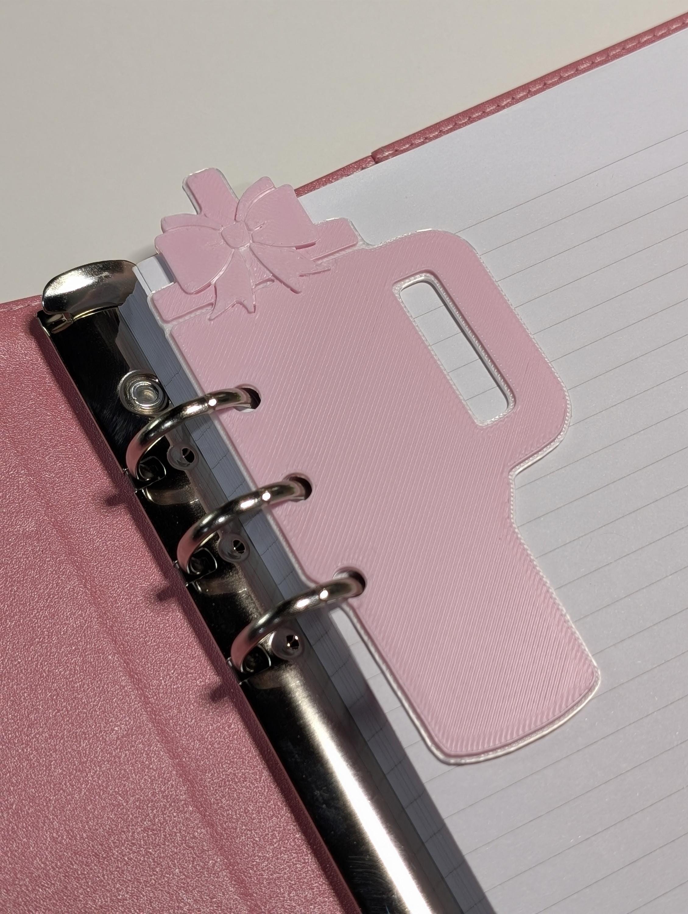 Pink Tumbler and Bow Page Marker Layered Decor for Planner binders 3d Printed Overlay Insert Place Keeper Soft Pink Girly Aesthetic Sakura