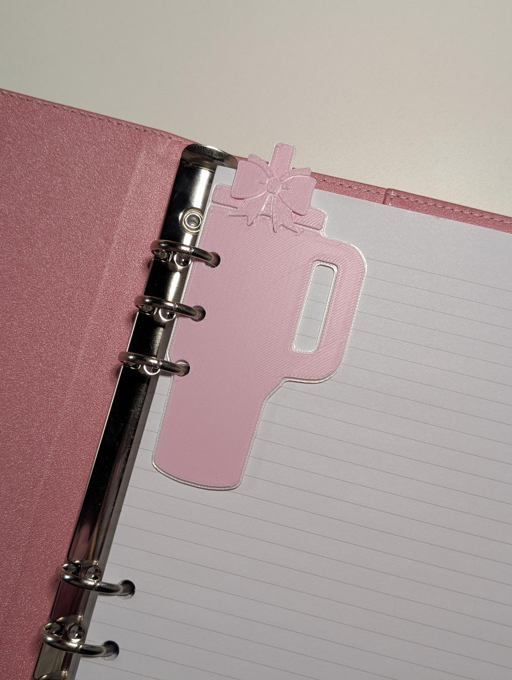 Pink Tumbler and Bow Page Marker Layered Decor for Planner binders 3d Printed Overlay Insert Place Keeper Soft Pink Girly Aesthetic Sakura