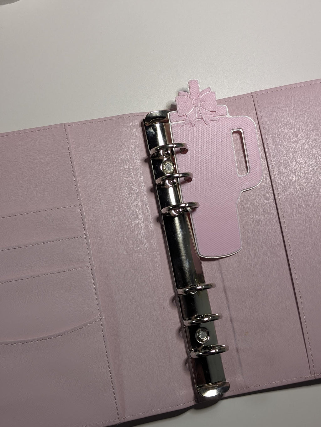 Pink Tumbler and Bow Page Marker Layered Decor for Planner binders 3d Printed Overlay Insert Place Keeper Soft Pink Girly Aesthetic Sakura