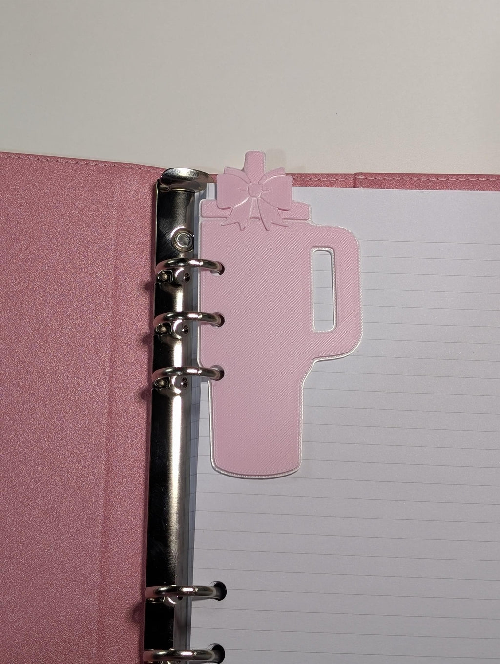 Pink Tumbler and Bow Page Marker Layered Decor for Planner binders 3d Printed Overlay Insert Place Keeper Soft Pink Girly Aesthetic Sakura